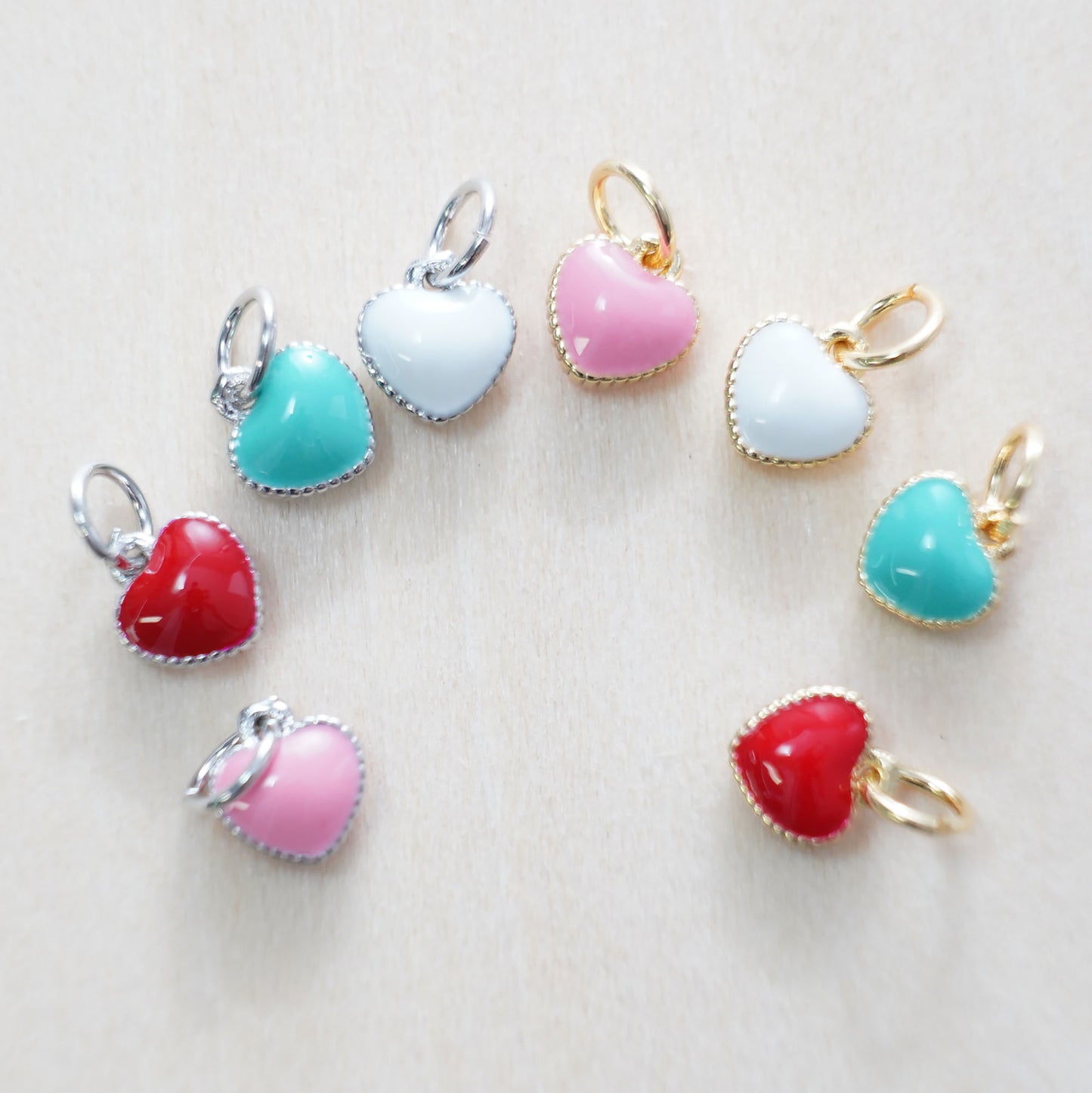 18K Gold Filled Heart Pendant,Enamel Heart Charm Bracelet Necklace for DIY Jewelry Making Supply