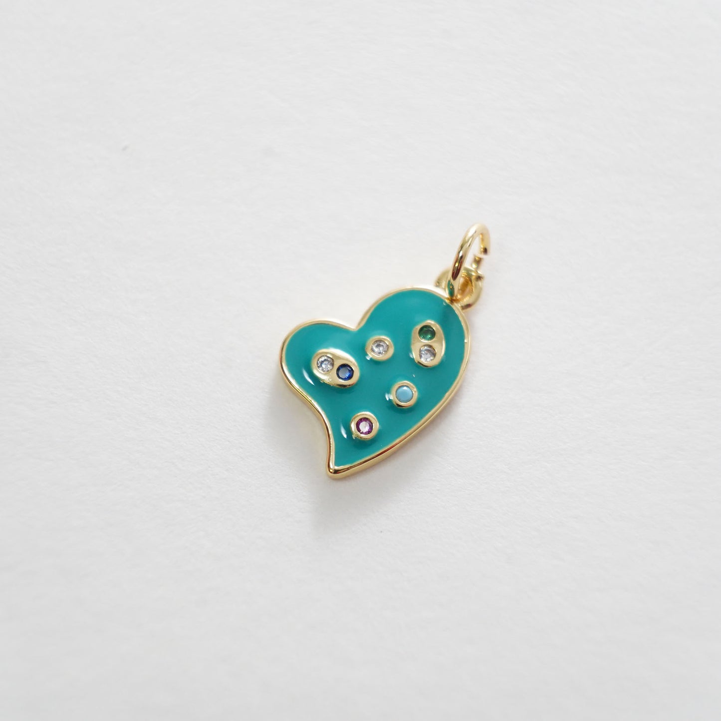 18K Gold Filled Heart Pendant,Enamel Heart Charm Bracelet Necklace for DIY Jewelry Making Supply