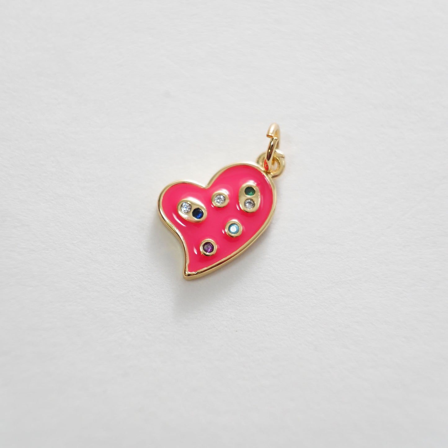 18K Gold Filled Heart Pendant,Enamel Heart Charm Bracelet Necklace for DIY Jewelry Making Supply
