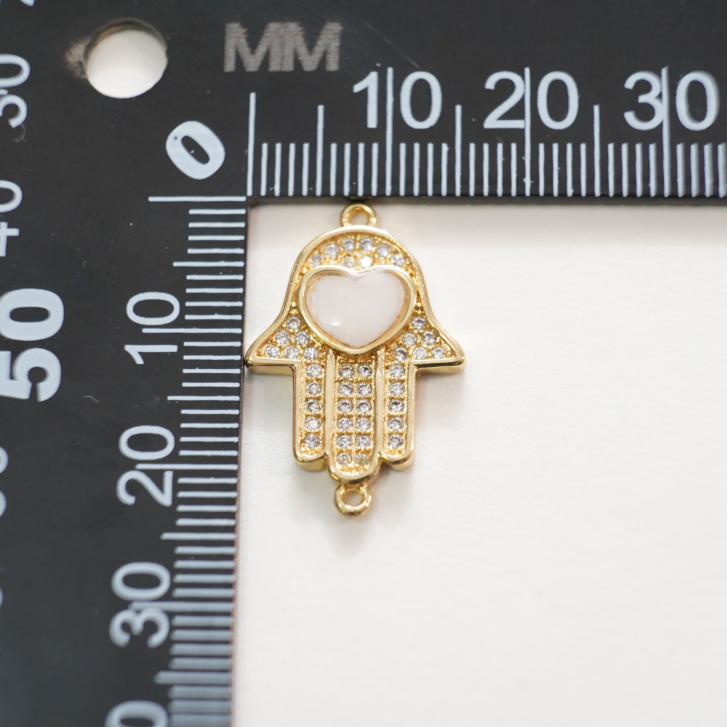 18K Gold Filled Hamsa Hand Connector Pendant,Cubic Zirconia Hand Evil Eye Charm Necklace for DIY Jewelry Making Supply