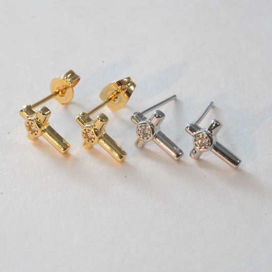 1pair 18K Gold Filled Cross Earrings,Gold Earrings,Dainty Earrings