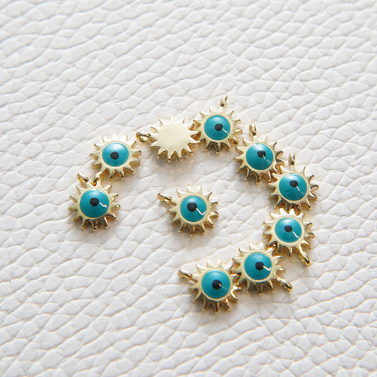 Gold Sun Charms,18K Gold Filled Sun Evil eye Pendant,evil eyey Charms Bracelet Necklace for DIY Jewelry Making Supply