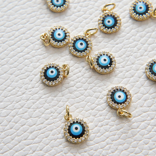 Gold Tiny Blue Evil Eye Charms,18K Gold Filled Evil Eye Pendant,Evil eye Charm Bracelet Necklace for DIY Jewelry Making Supply