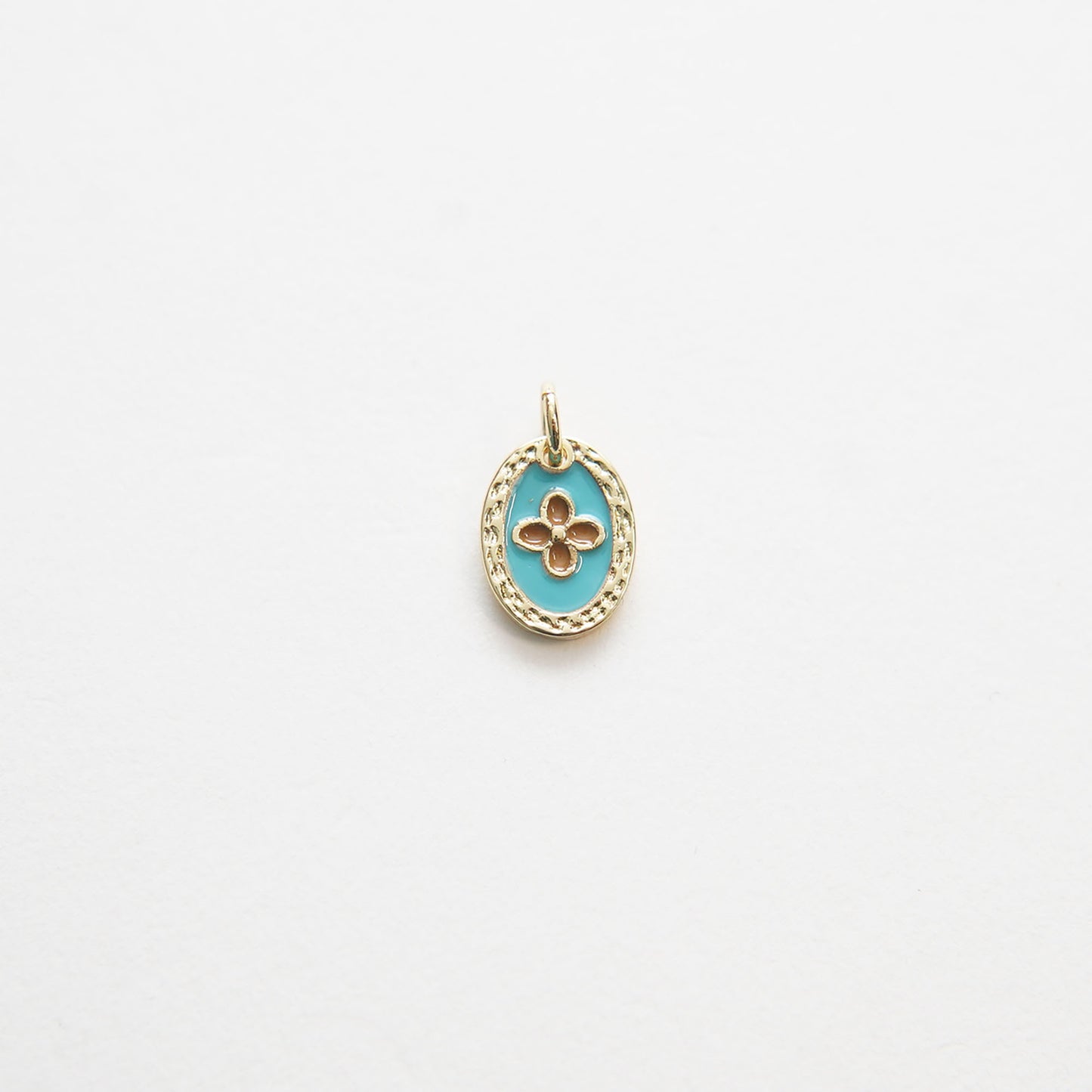 Gold Luck Charms,18K Gold Filled Oval Enamel Flower Pendant Charm Bracelet Necklace for DIY Jewelry Making Supply