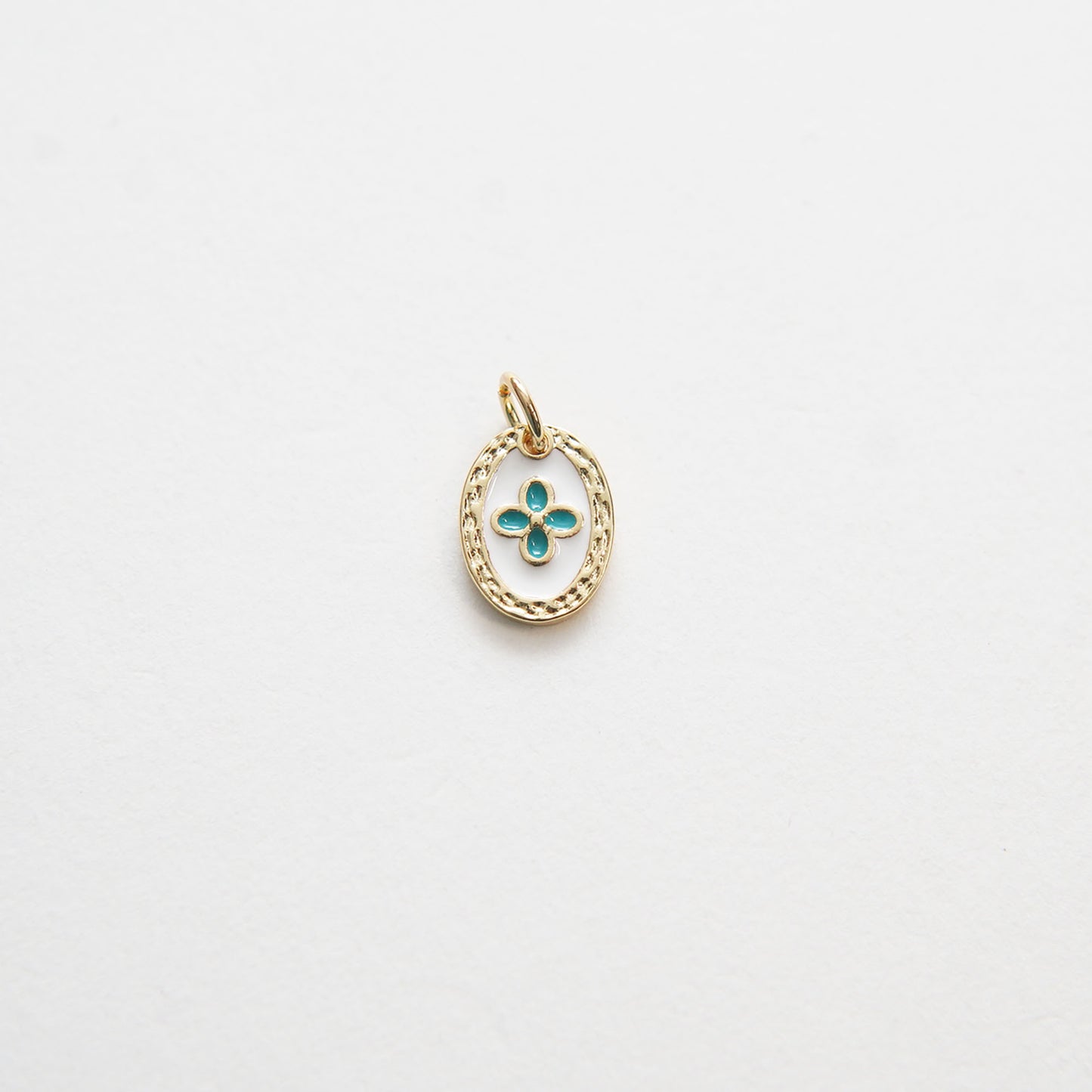Gold Luck Charms,18K Gold Filled Oval Enamel Flower Pendant Charm Bracelet Necklace for DIY Jewelry Making Supply