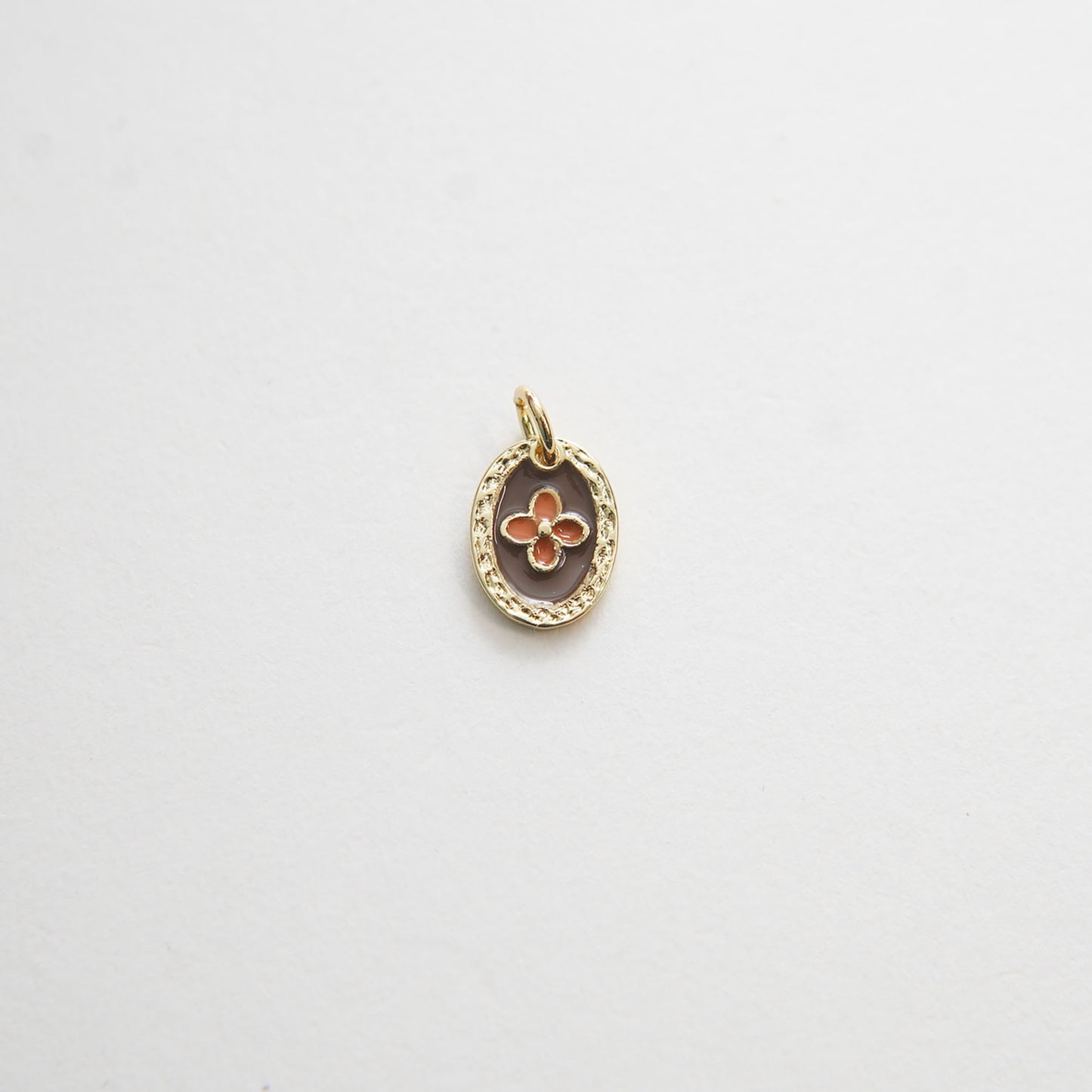 Gold Luck Charms,18K Gold Filled Oval Enamel Flower Pendant Charm Bracelet Necklace for DIY Jewelry Making Supply