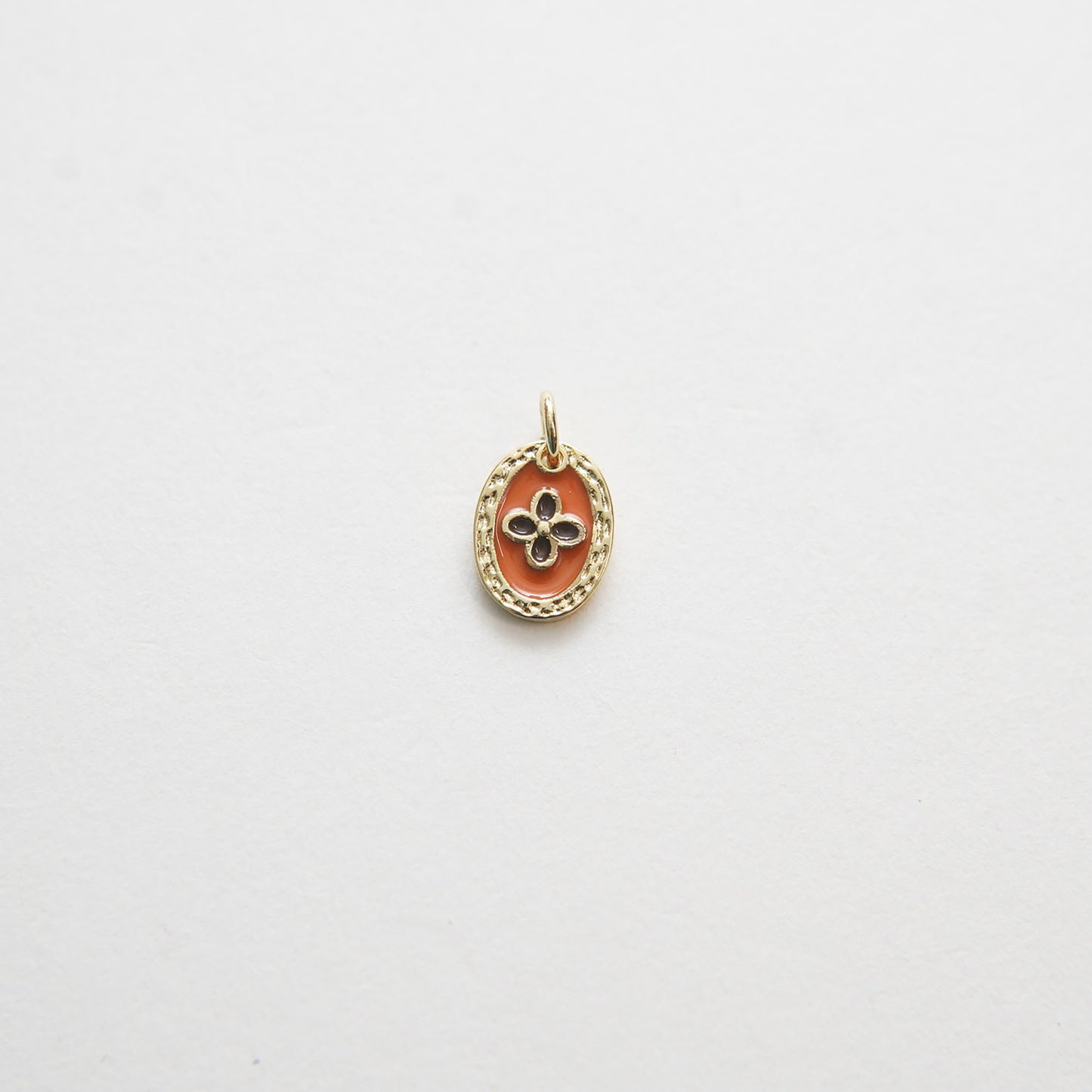 Gold Luck Charms,18K Gold Filled Oval Enamel Flower Pendant Charm Bracelet Necklace for DIY Jewelry Making Supply