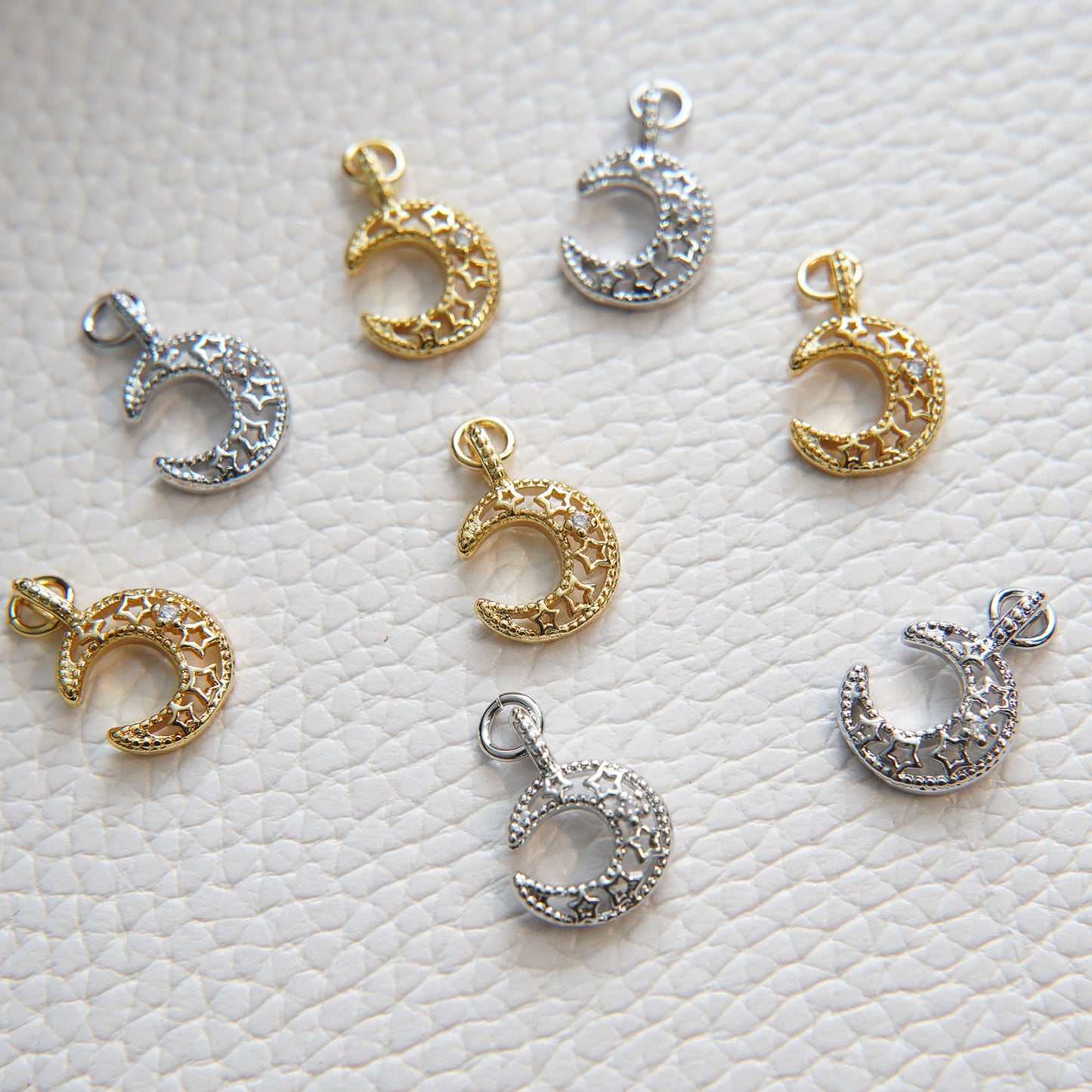 Gold Moon Charms,18K Gold Filled Moon Pendant,CZ Micro Pave Celestial Charm Bracelet Necklace for DIY Jewelry Making Supply