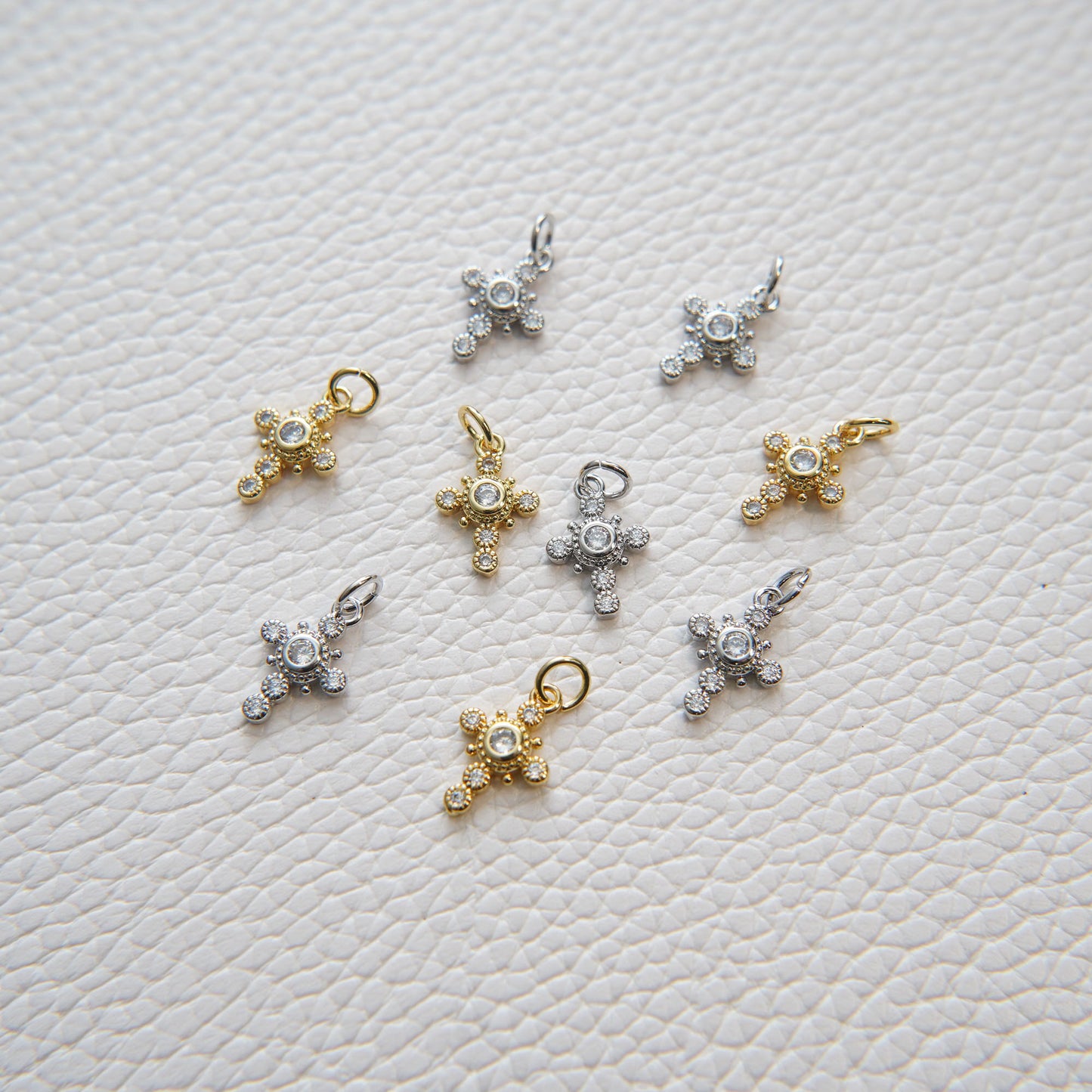 Gold Cross Charms,18K Gold Filled Cross Pendant,CZ Micro Pave Protect Religious Charm Bracelet Necklace for DIY Jewelry Making Supply