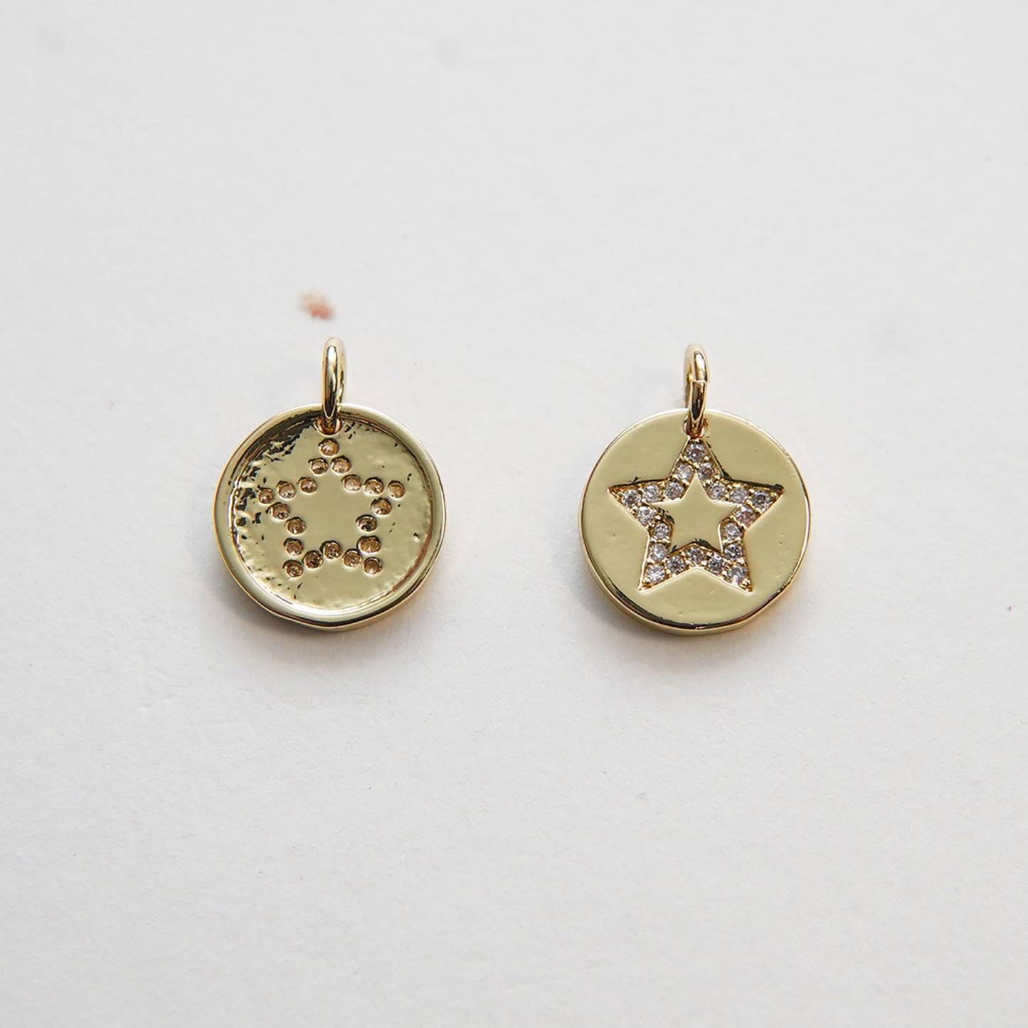 Gold Star Charms,18K Gold Filled CZ Micro Pave Star Pendant,Round Coin Star Charm Bracelet Necklace for DIY Jewelry Making Supply