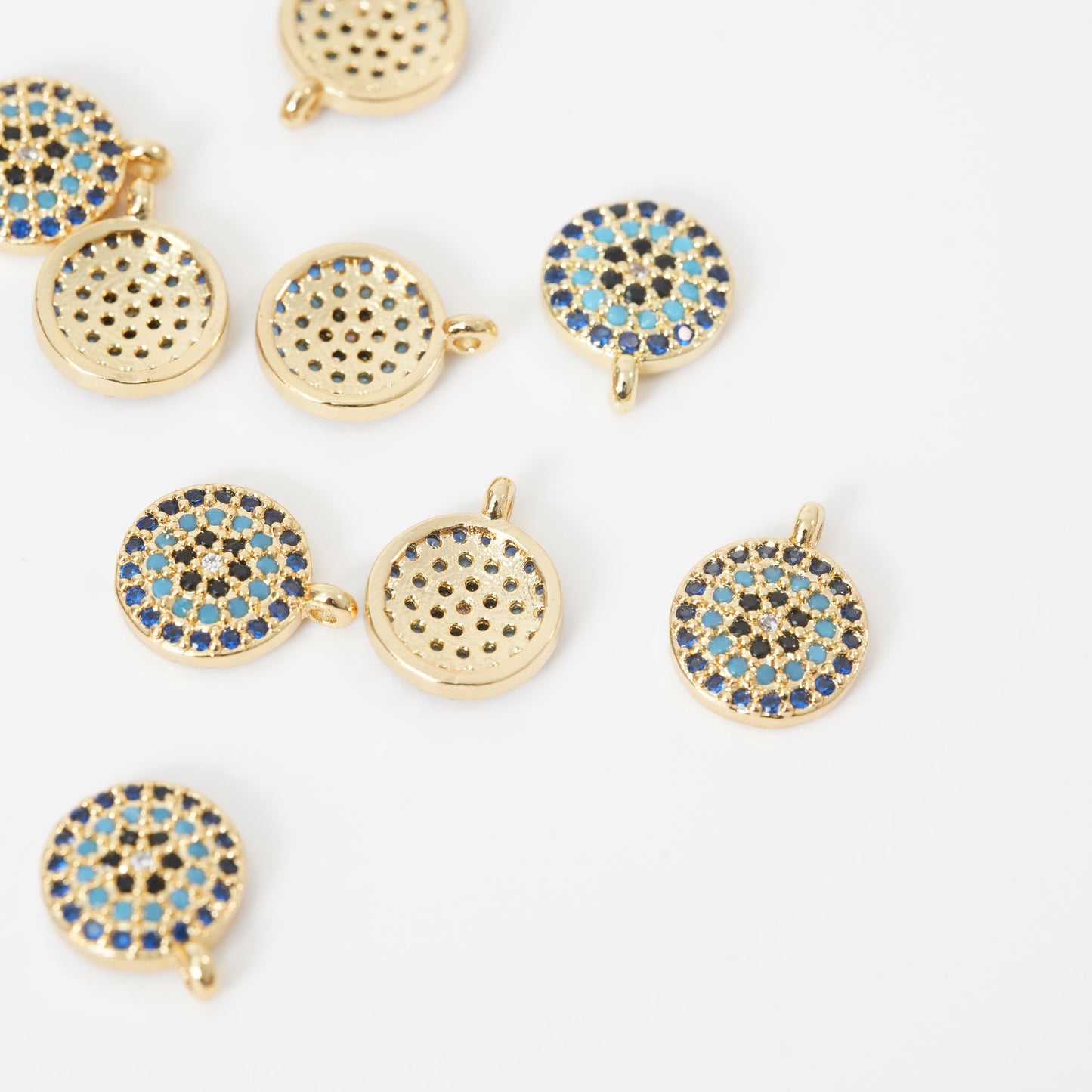 Gold Tiny Blue Evil Eye Charms,18K Gold Filled Evil Eye Pendant,CZ Evil Eye Protect Charm Bracelet Necklace for DIY Jewelry Making Supply