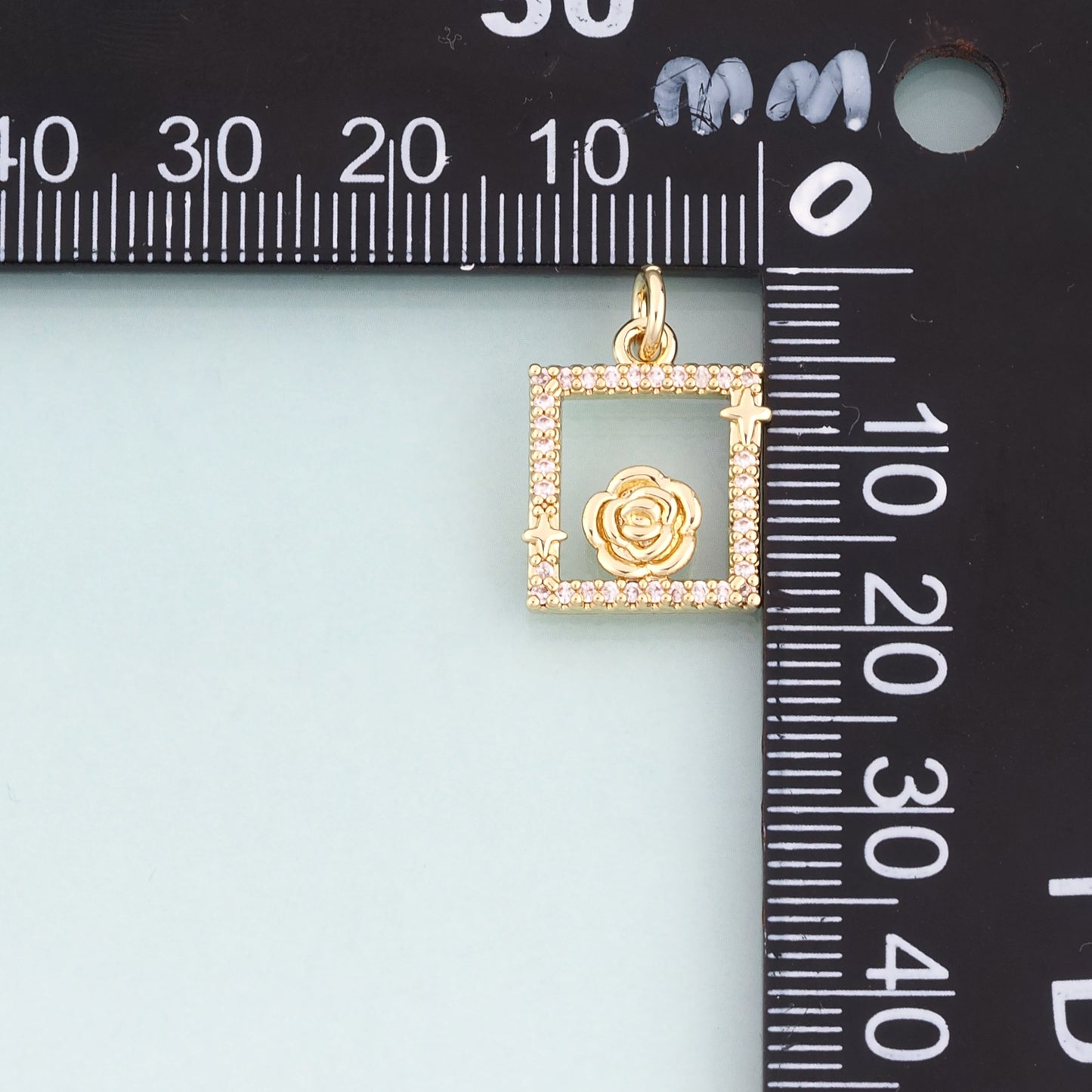 18K Gold Filled CZ Rose Photo Frame Pendant,French Retro Style Charm Bracelet Necklace for DIY Jewelry Making Supply