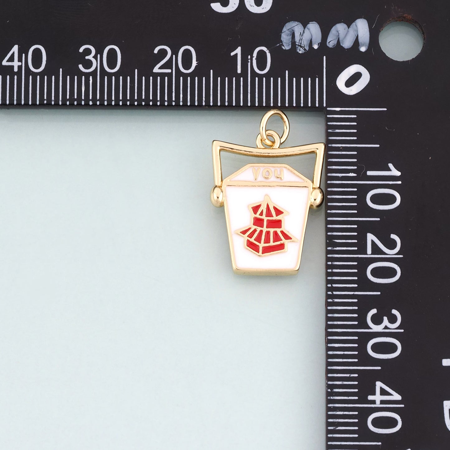 18K Gold Filled Enamel Takeaway Box Pendant,American Casual Style Pendant Bracelet Necklace for DIY Jewelry Making Supply