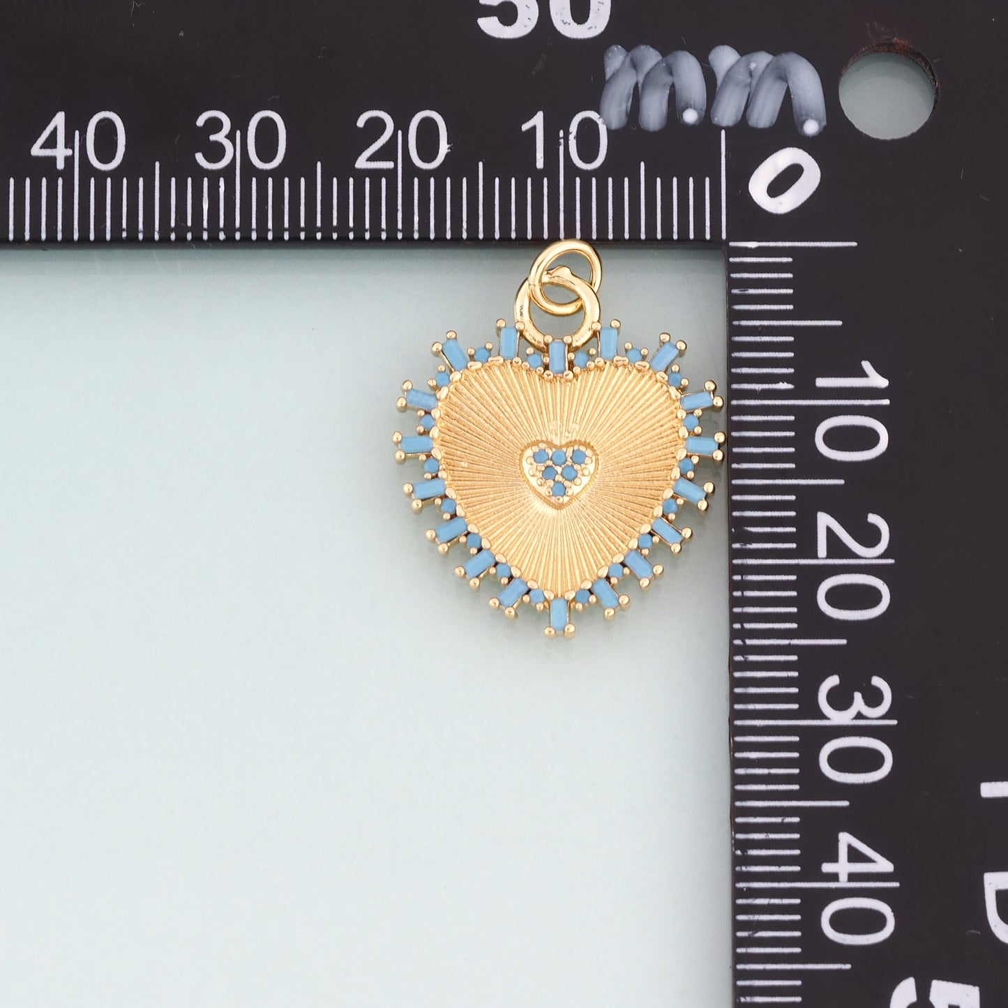 18K Gold Filled Heart Pendant,Radial Texture Heart Charm Bracelet Necklace for DIY Jewelry Making Supply