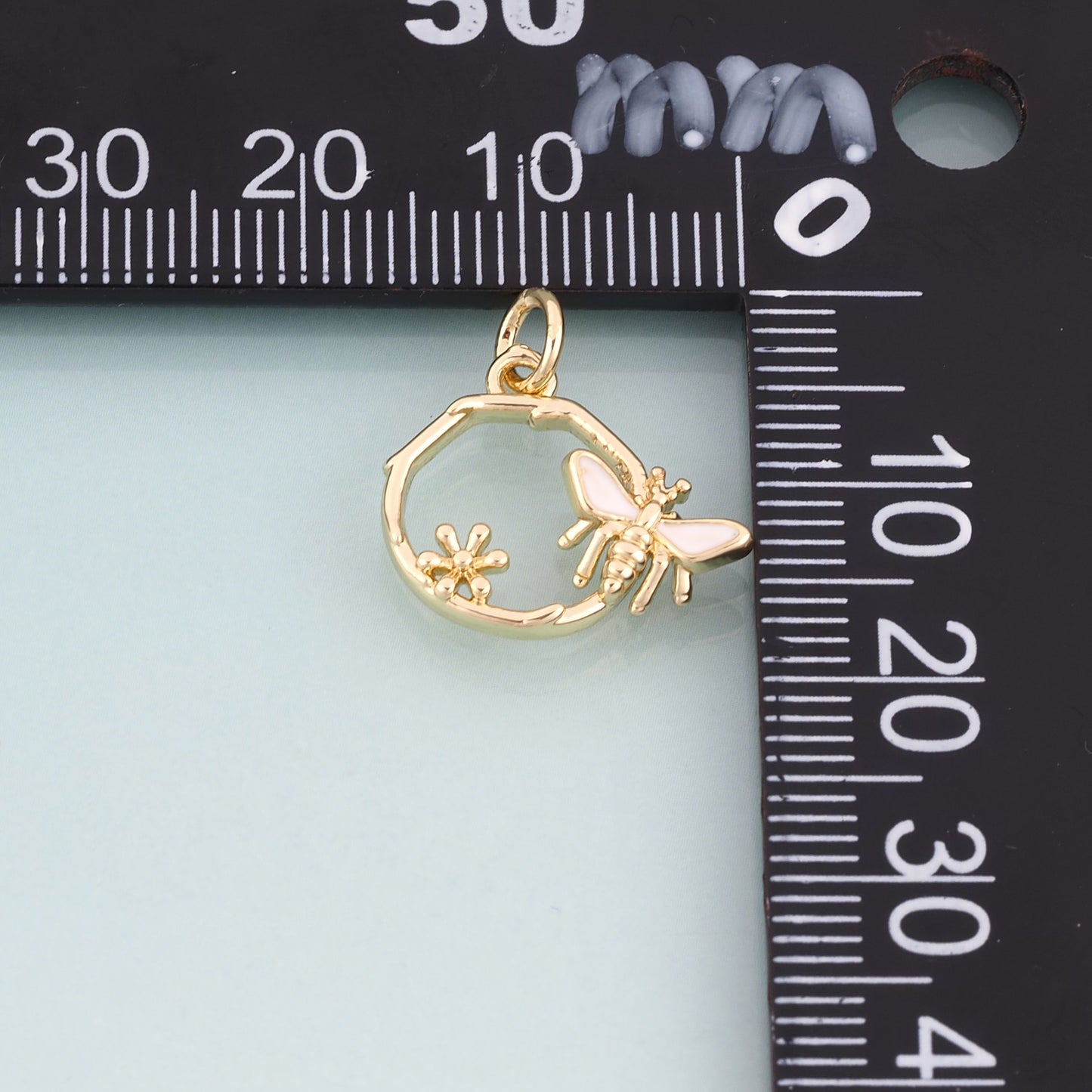18K Gold Filled Enamel Vine Bee Pendant,Spring Pastoral Style Charm Bracelet Necklace for DIY Jewelry Making Supply