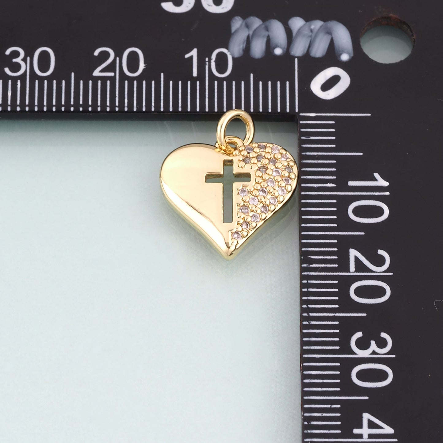 18K Gold Filled CZ Heart Cross Pendant,Sincere Love Charm Bracelet Necklace for DIY Jewelry Making Supply