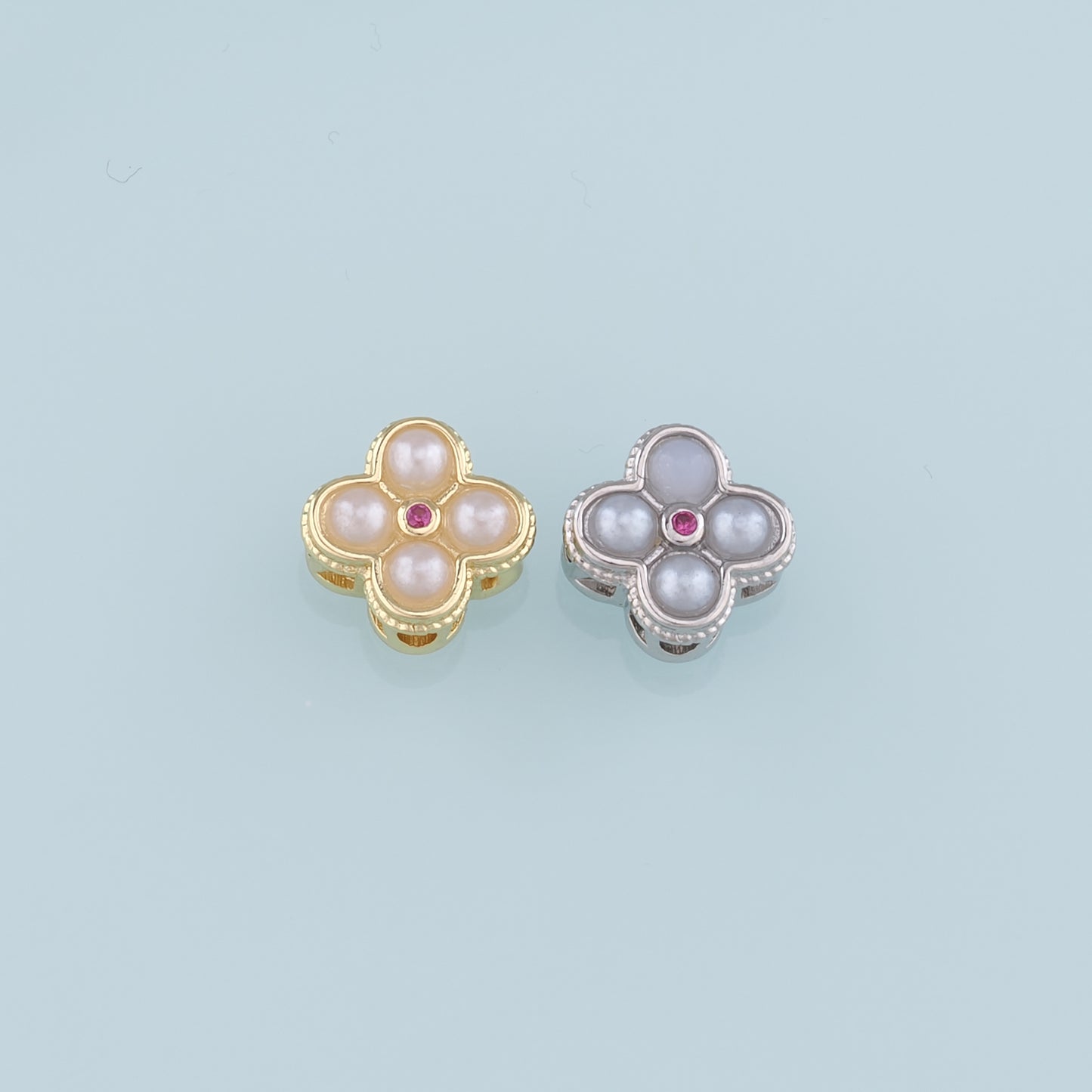 Gold Flower Spacer Beads Charms,18K Gold Filled Pearl Flower Bracelet Necklace for DIY Jewelry Making Supply