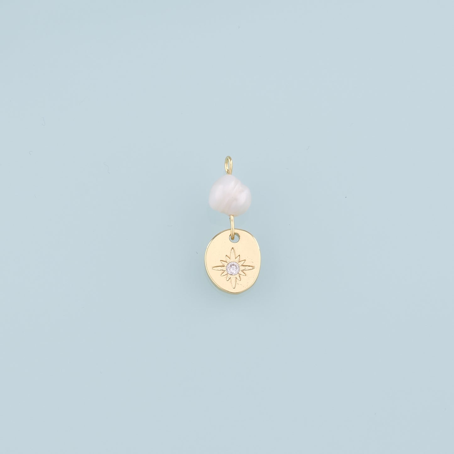 18K Gold Filled Pearl Star Pendant,CZ Star Charm Bracelet Necklace for DIY Jewelry Making Supply