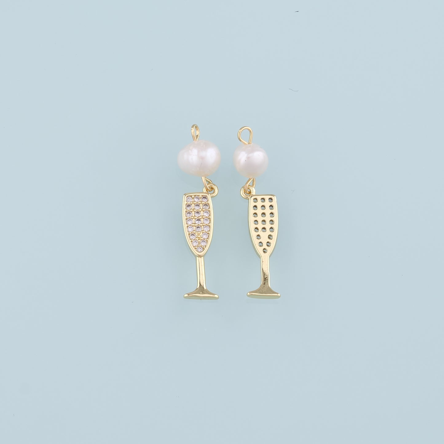 Gold Wine Glass Charms,18K Gold Filled Pearl Wine Glass Pendant,CZ Wine Glass Charm Bracelet Necklace for DIY Jewelry Making Supply