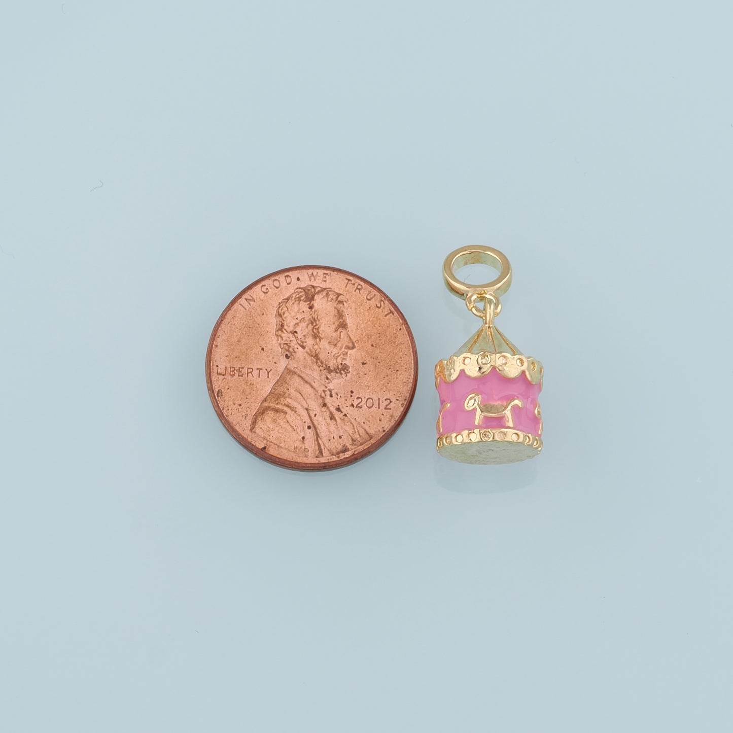 18K Gold Filled Carousel Pendant,Enamel Carousel Charm Bracelet Necklace for DIY Jewelry Making Supply