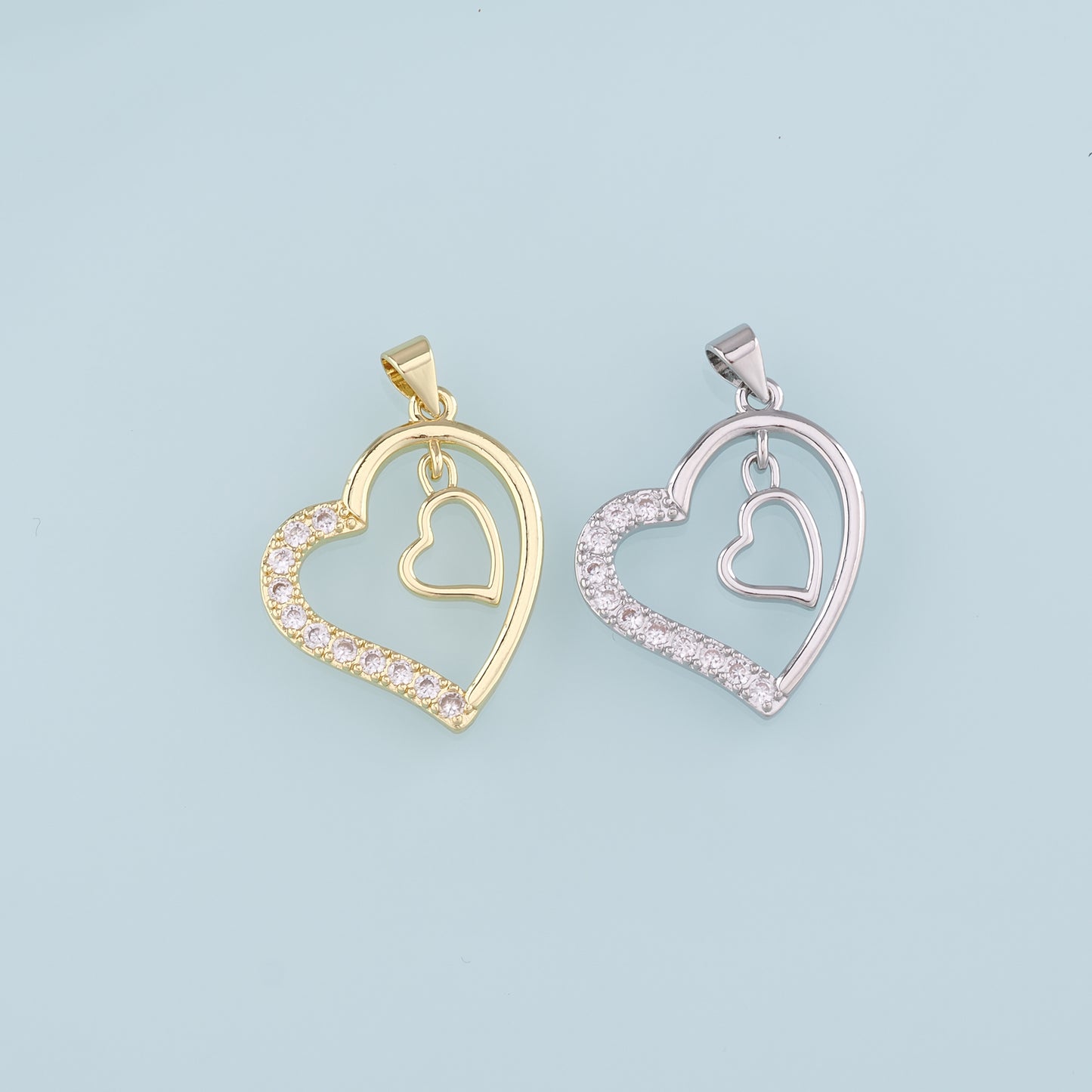 18K Gold Filled Heart Pendant,CZ Micro Pave Heart Charm Bracelet Necklace for DIY Jewelry Making Supply