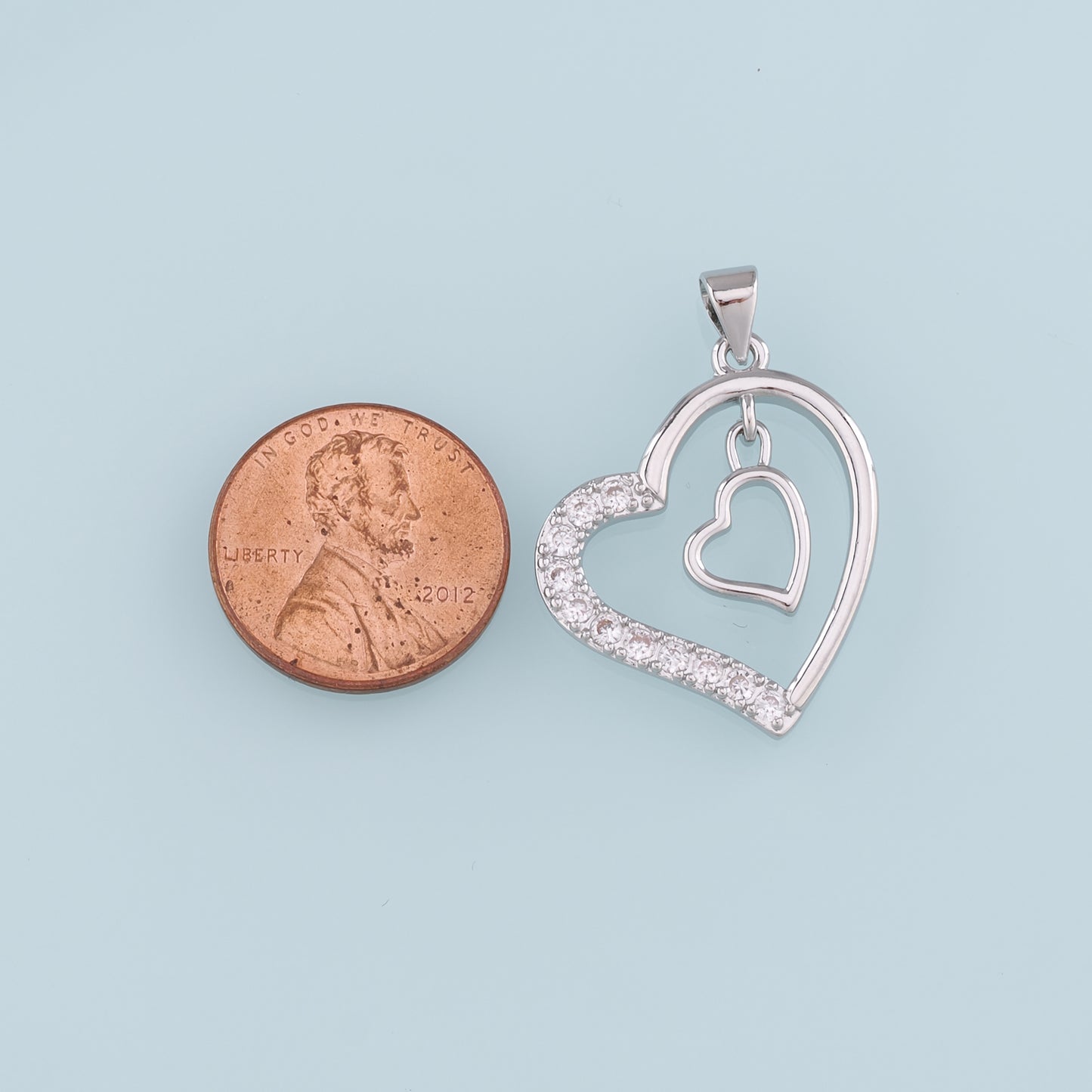 18K Gold Filled Heart Pendant,CZ Micro Pave Heart Charm Bracelet Necklace for DIY Jewelry Making Supply