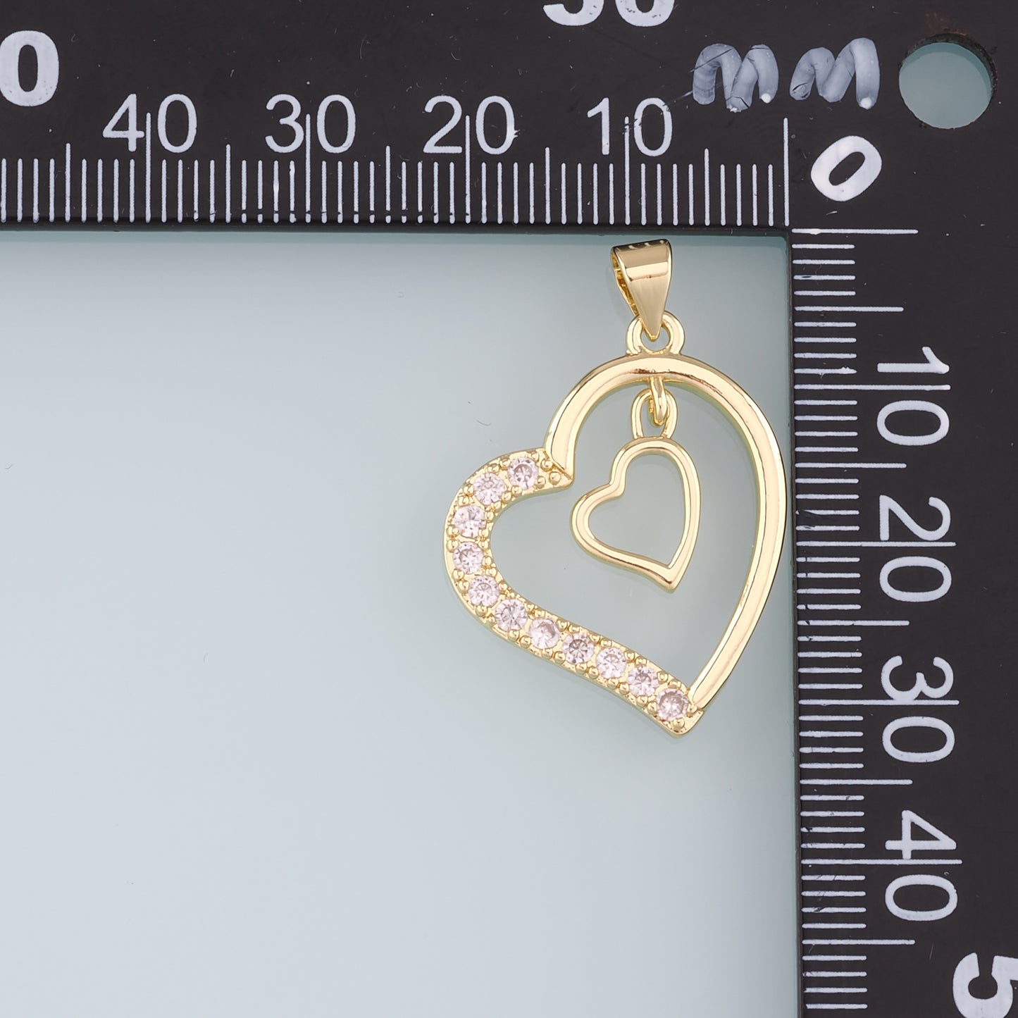 18K Gold Filled Heart Pendant,CZ Micro Pave Heart Charm Bracelet Necklace for DIY Jewelry Making Supply