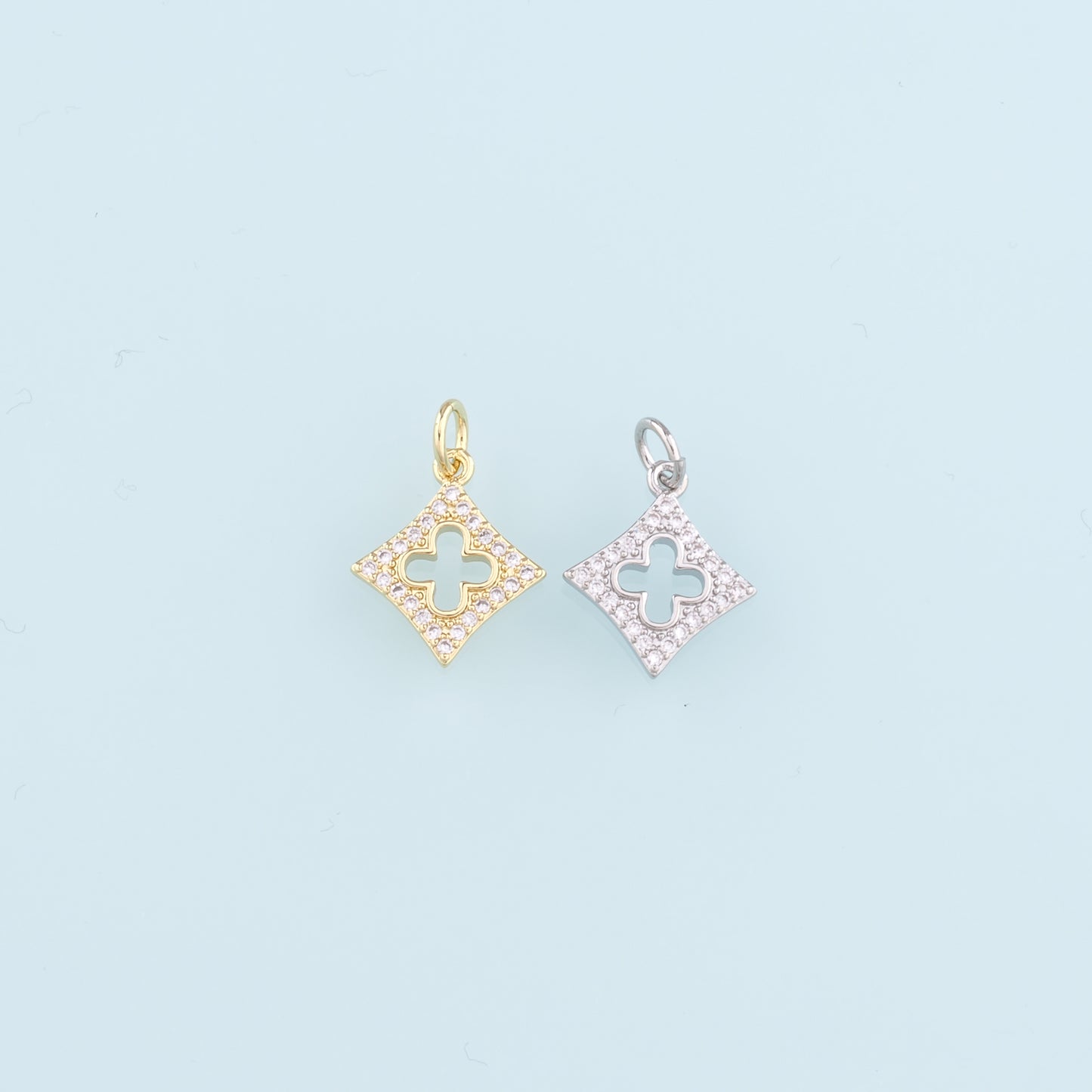 18K Gold Filled Rhombus Pendant, CZ Micro Pave Geometry Charm Bracelet Necklace for DIY Jewelry Making Supply