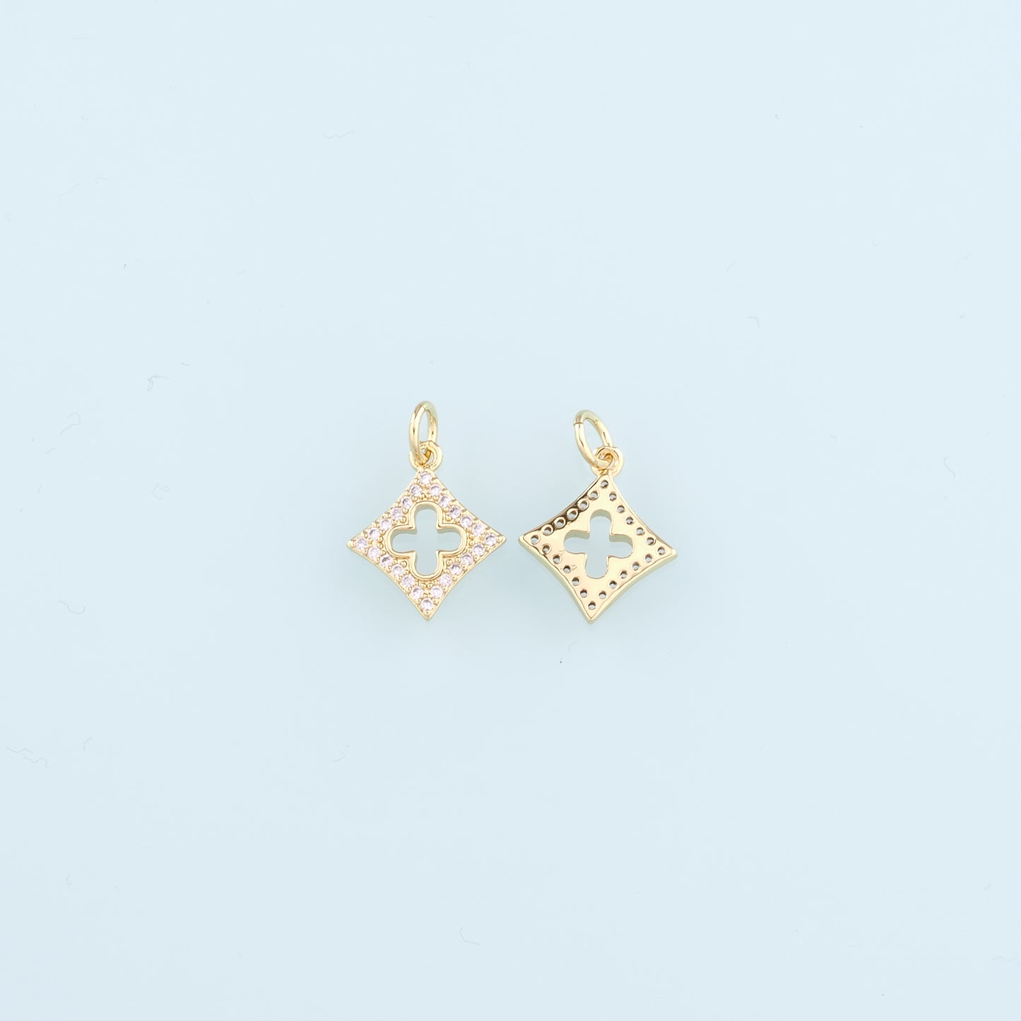 18K Gold Filled Rhombus Pendant, CZ Micro Pave Geometry Charm Bracelet Necklace for DIY Jewelry Making Supply