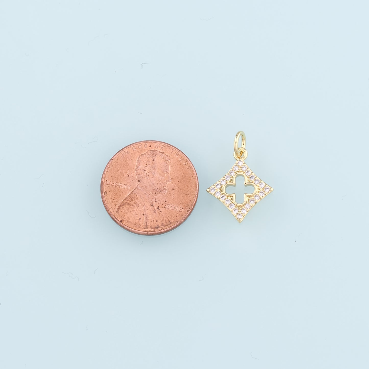 18K Gold Filled Rhombus Pendant, CZ Micro Pave Geometry Charm Bracelet Necklace for DIY Jewelry Making Supply