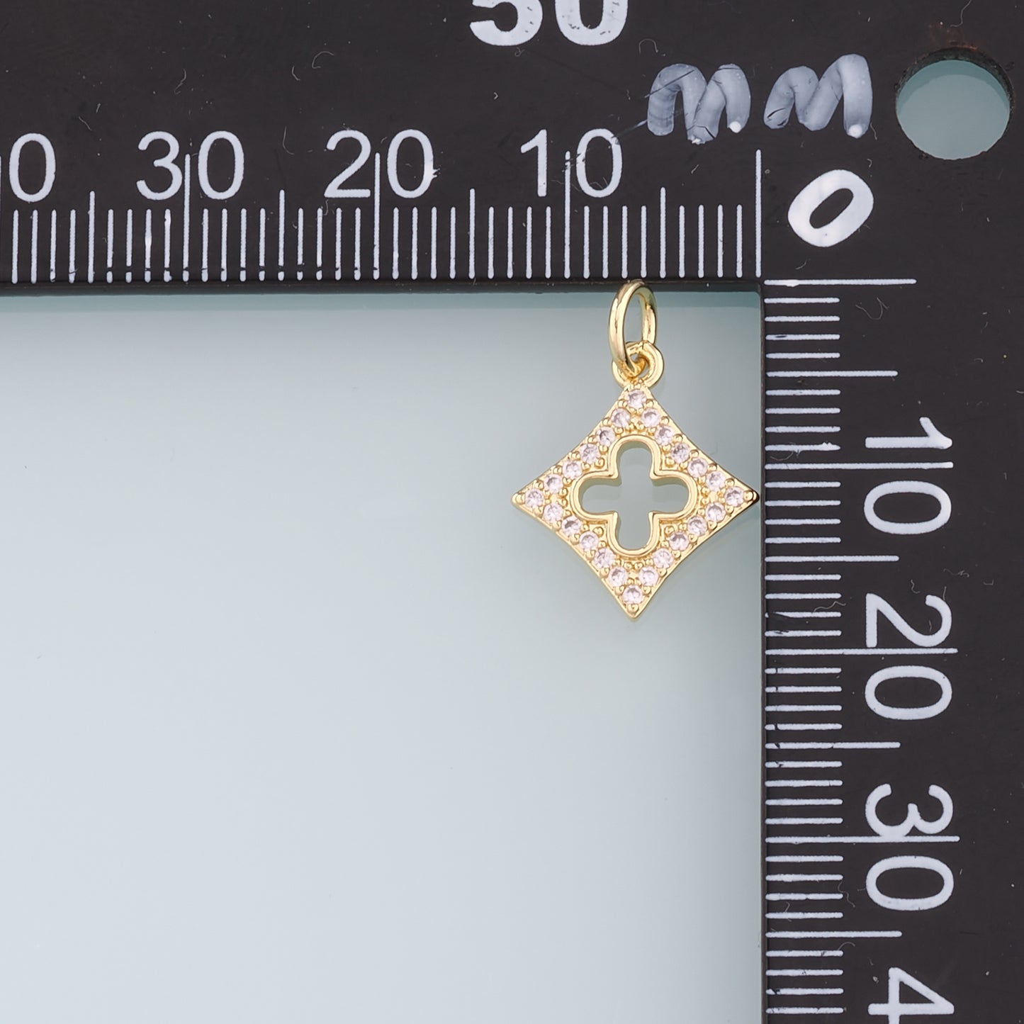 18K Gold Filled Rhombus Pendant, CZ Micro Pave Geometry Charm Bracelet Necklace for DIY Jewelry Making Supply