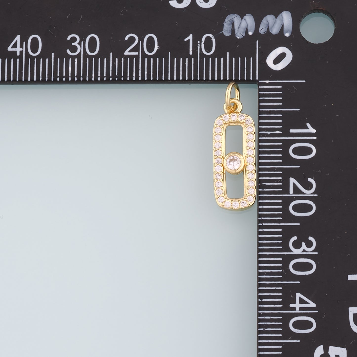18K Gold Filled Rectangle Pendant,CZ Micro Pave Rectangle Charm Bracelet Necklace for DIY Jewelry Making Supply