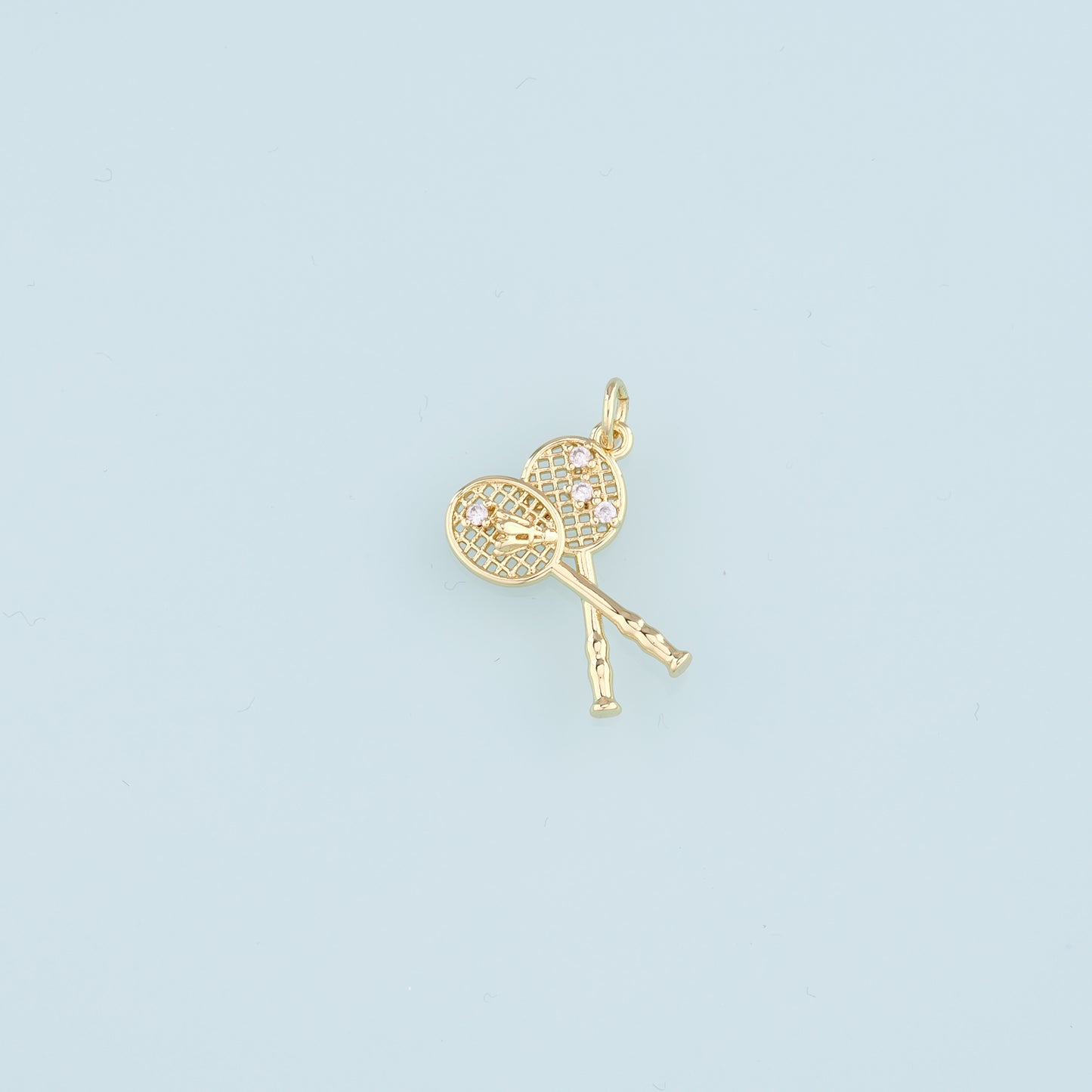 18K Gold Filled Badminton Racket Pendant,CZ Badminton Charm Bracelet Necklace for DIY Jewelry Making Supply