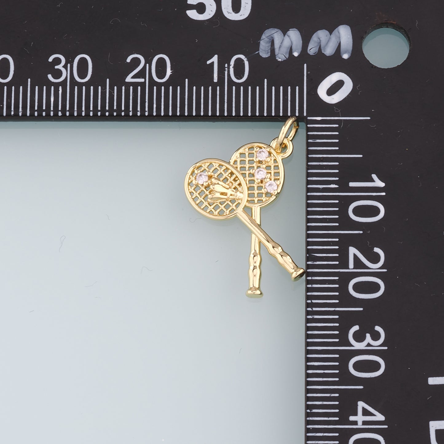 18K Gold Filled Badminton Racket Pendant,CZ Badminton Charm Bracelet Necklace for DIY Jewelry Making Supply
