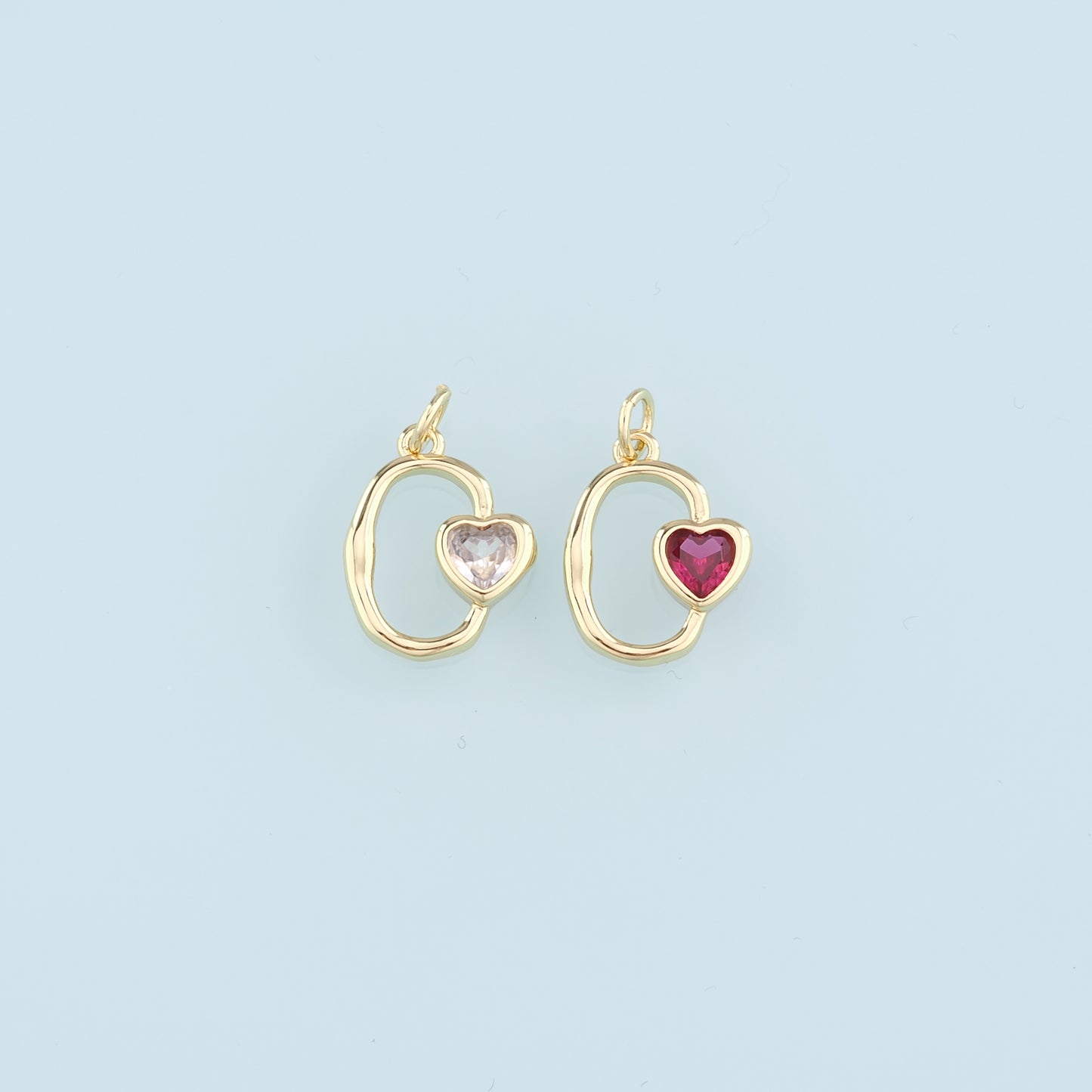 18K Gold Filled Heart Pendant,Crystal Heart Charm Bracelet Necklace for DIY Jewelry Making Supply