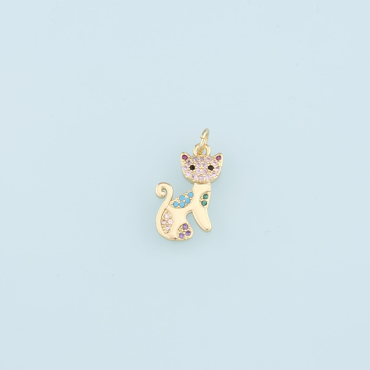 Gold Cat Charms,18K Gold Filled Cat Pendant,CZ Micro Pave Cat Charm Bracelet Necklace for DIY Jewelry Makinc