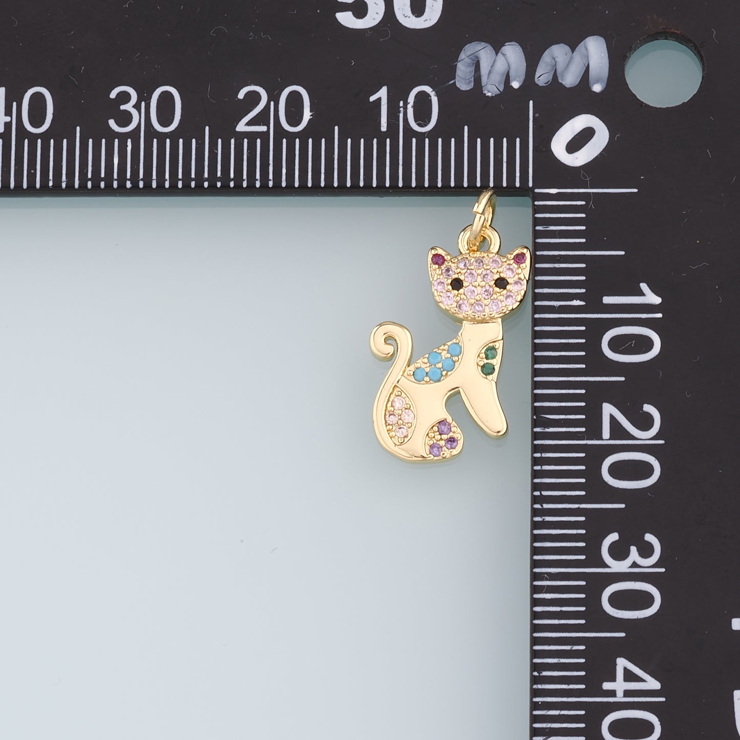 Gold Cat Charms,18K Gold Filled Cat Pendant,CZ Micro Pave Cat Charm Bracelet Necklace for DIY Jewelry Makinc