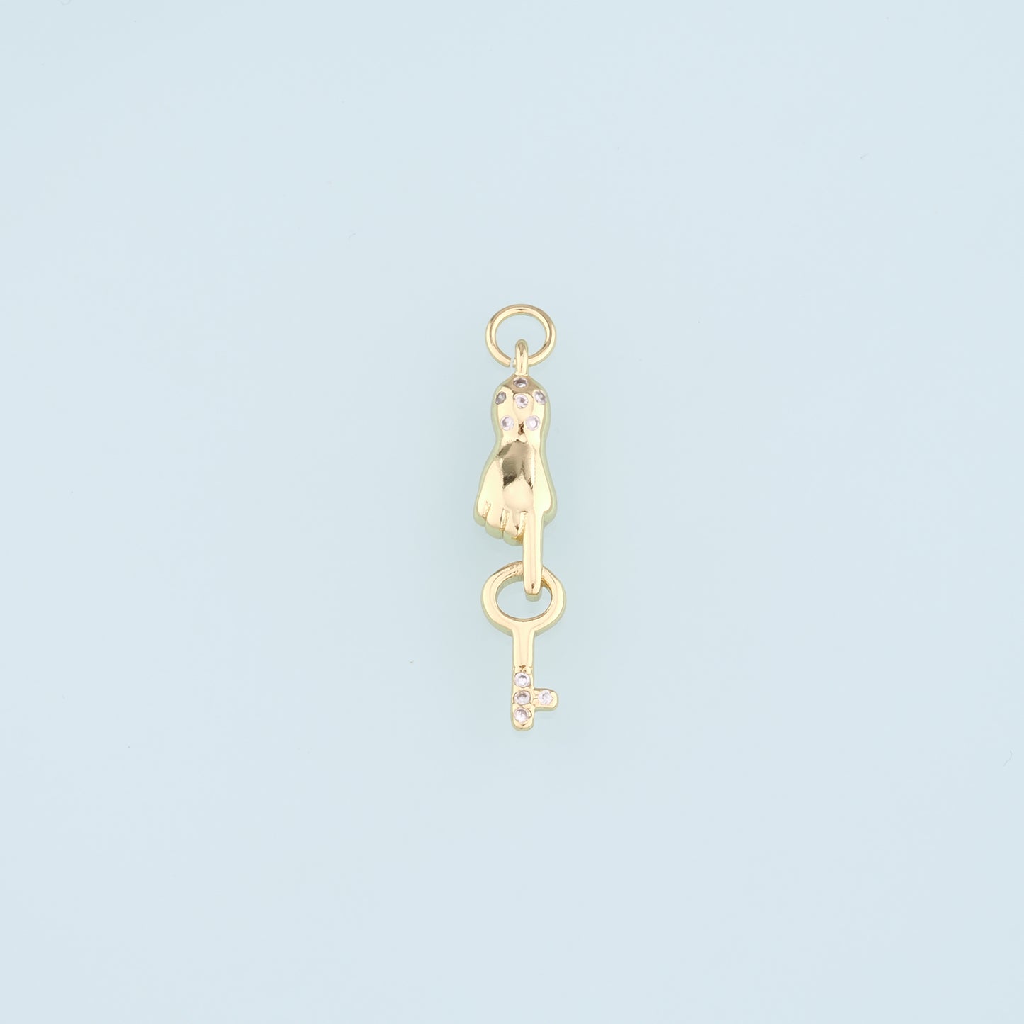 18K Gold Filled Hand Key Pendant,CZ Key Charm Bracelet Necklace for DIY Jewelry Making Supply