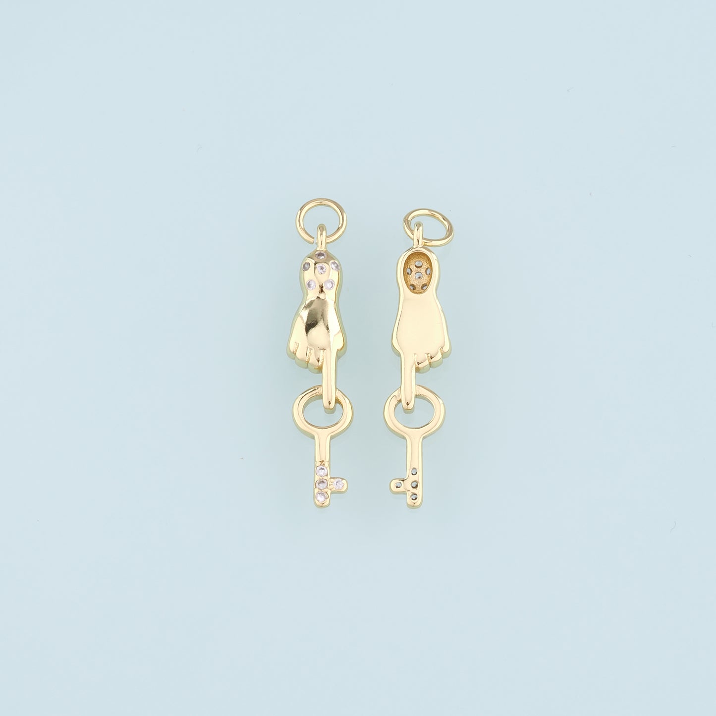 18K Gold Filled Hand Key Pendant,CZ Key Charm Bracelet Necklace for DIY Jewelry Making Supply