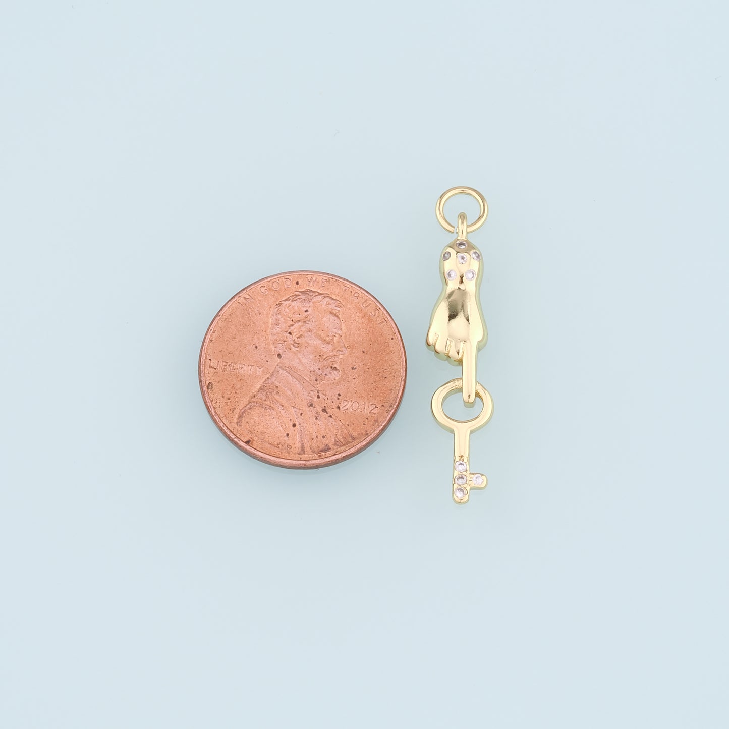 18K Gold Filled Hand Key Pendant,CZ Key Charm Bracelet Necklace for DIY Jewelry Making Supply