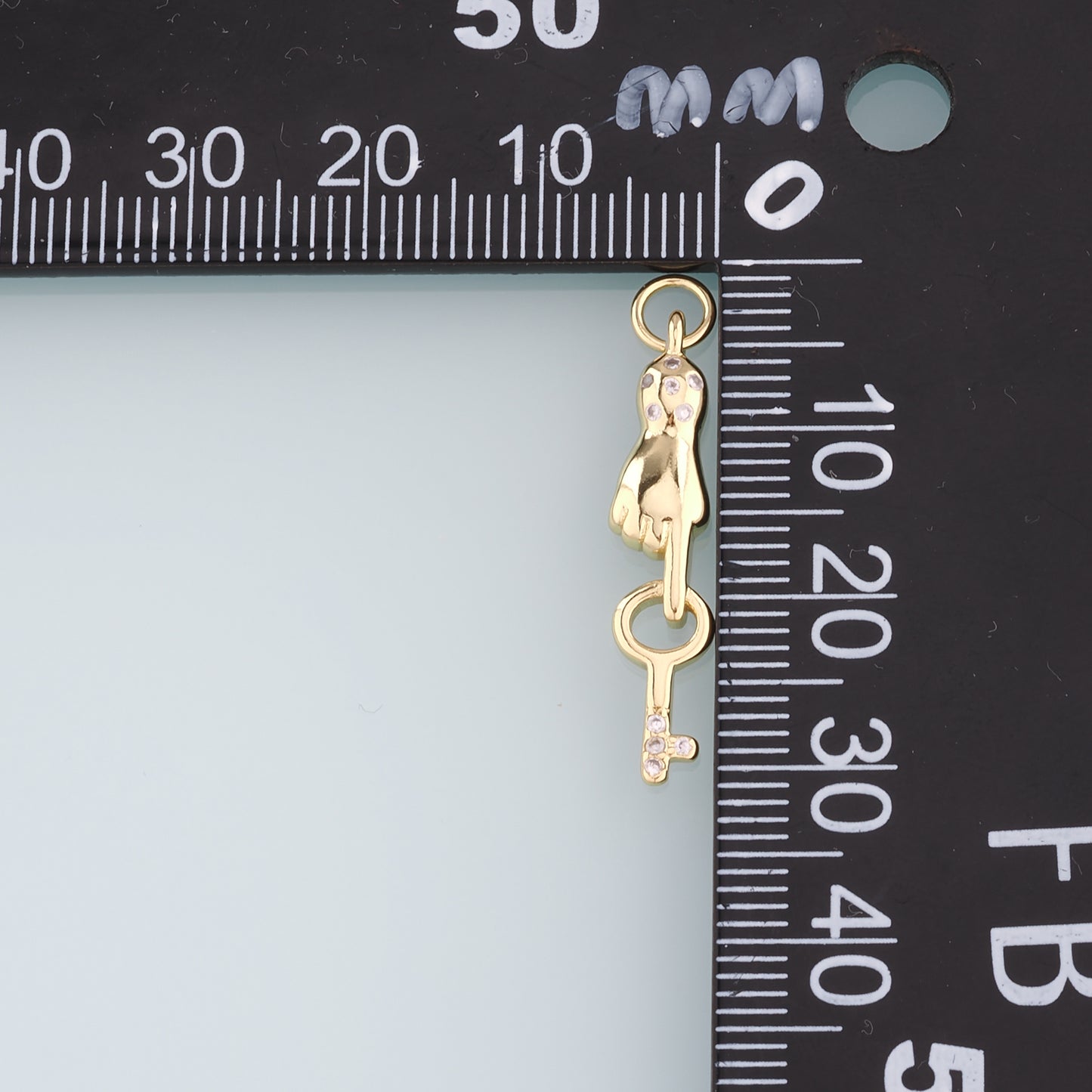 18K Gold Filled Hand Key Pendant,CZ Key Charm Bracelet Necklace for DIY Jewelry Making Supply