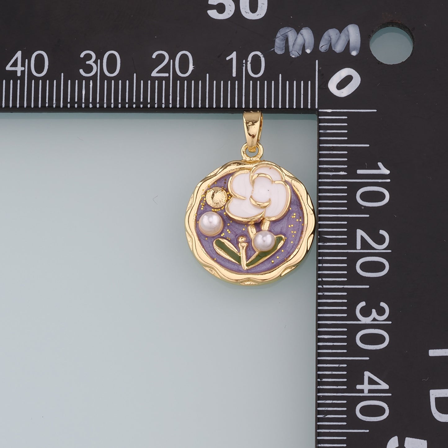 Gold Flower Charms,18K Gold Filled Round Pearl Flower Pendant,Enamel Flower Charm Bracelet Necklace for DIY Jewelry Making Supply