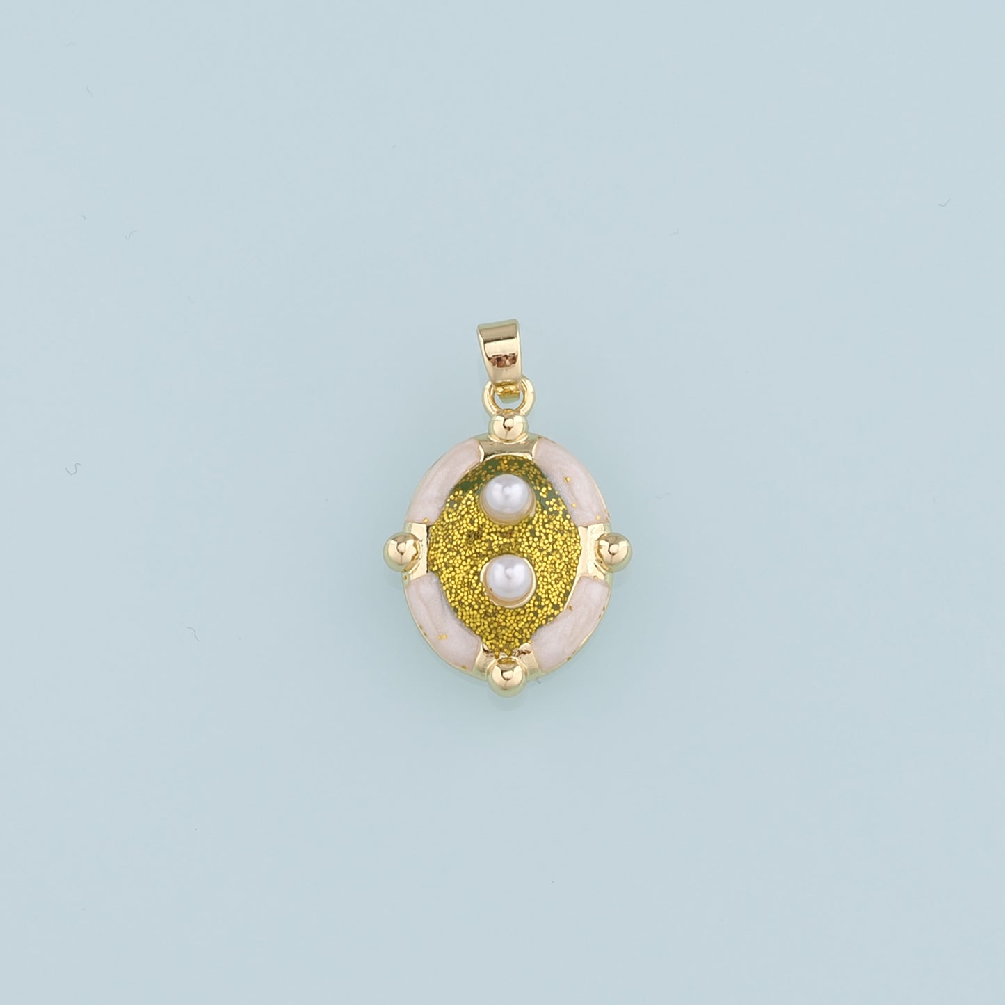 18K Gold Filled Pearl Oval Pendant,Enamel Oval Charm Bracelet Necklace for DIY Jewelry Making Supply
