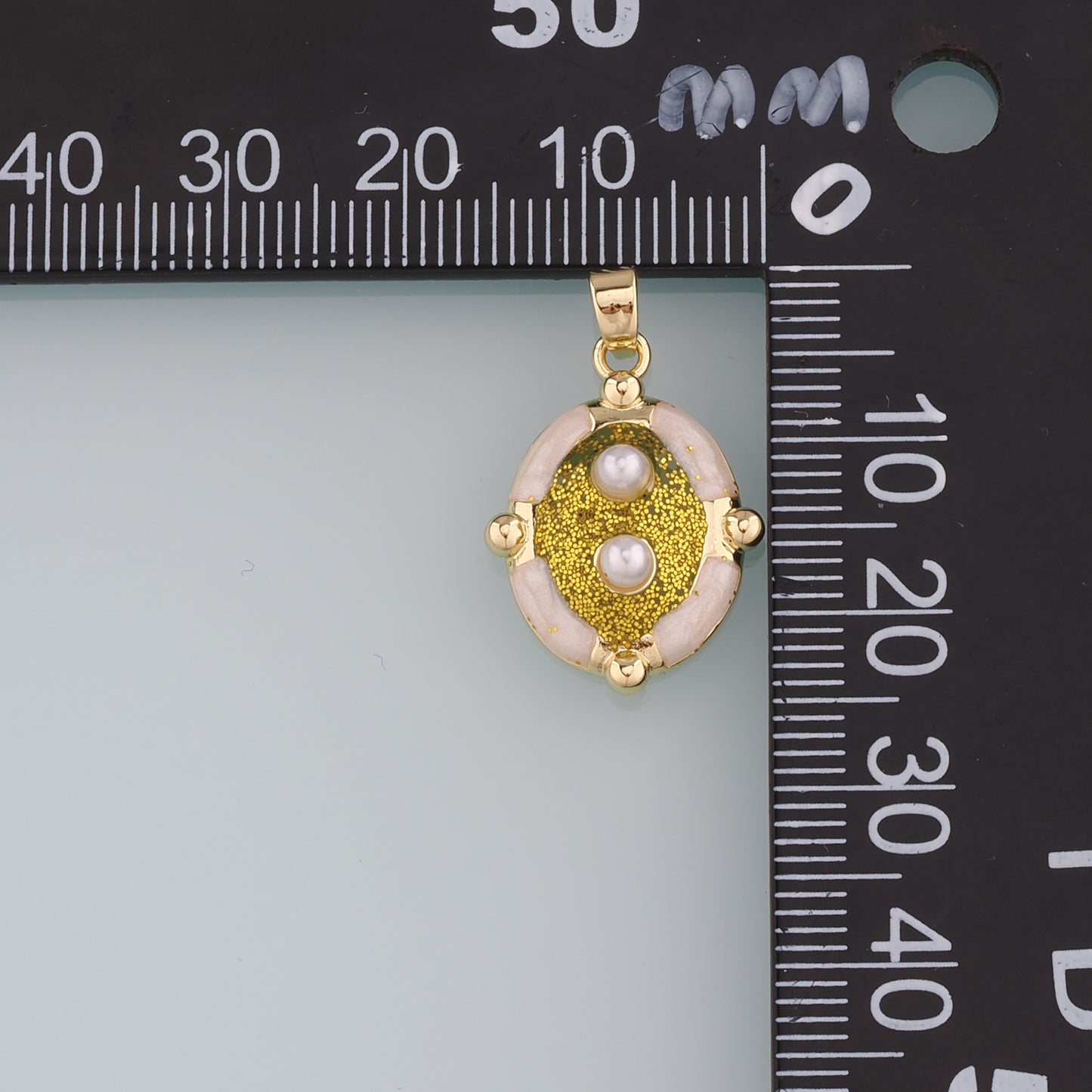 18K Gold Filled Pearl Oval Pendant,Enamel Oval Charm Bracelet Necklace for DIY Jewelry Making Supply