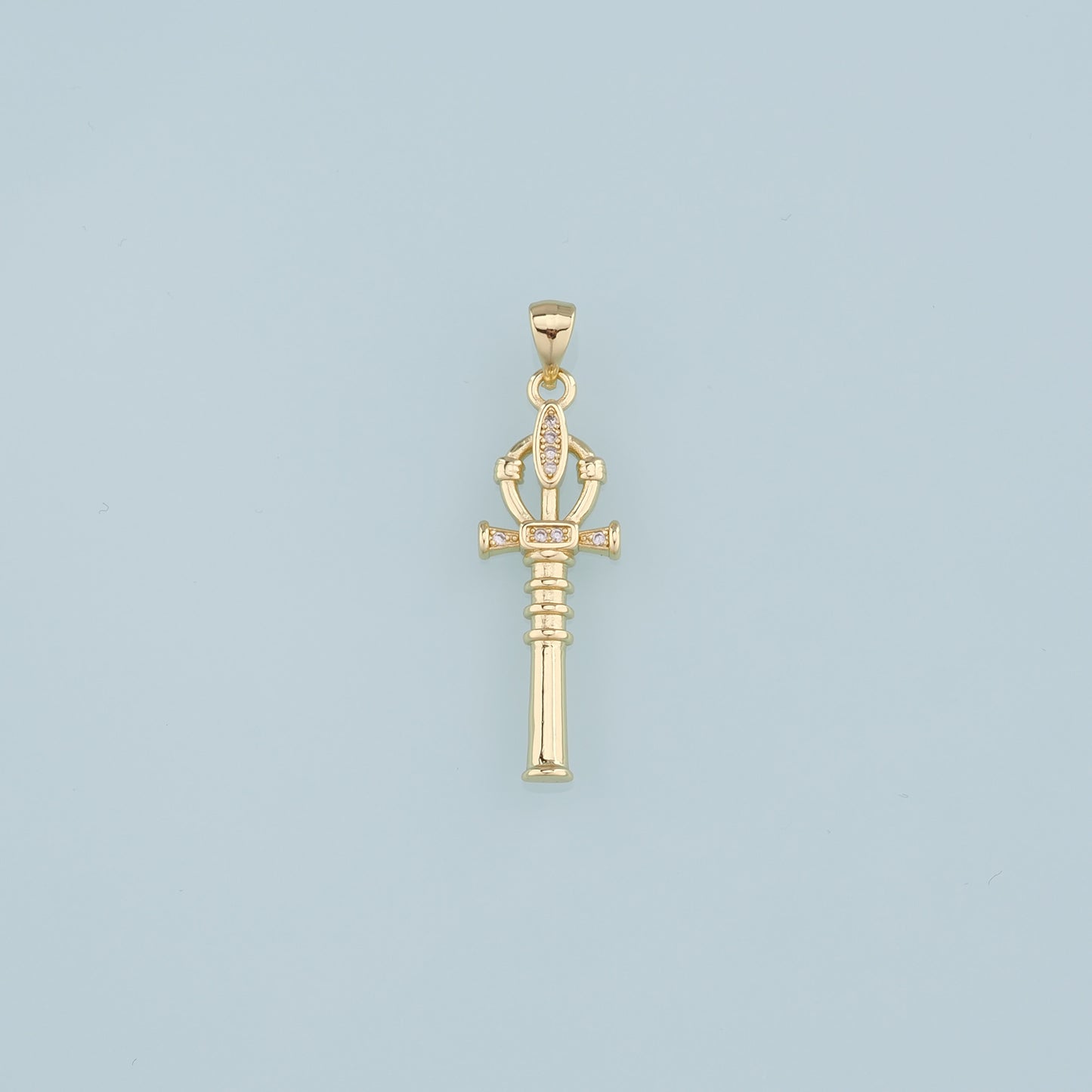 18K Gold Filled Cross Pendant,CZ Micro Pave Scepter Charm Bracelet Necklace for DIY Jewelry Making Supply