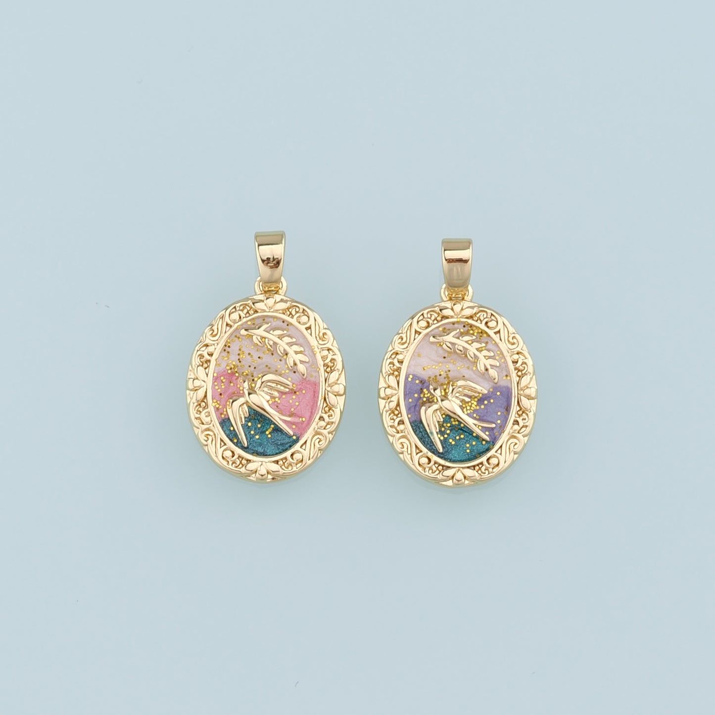 18K Gold Filled Dove Pendant,Enamel Bird Charm Bracelet Necklace for DIY Jewelry Making Supply
