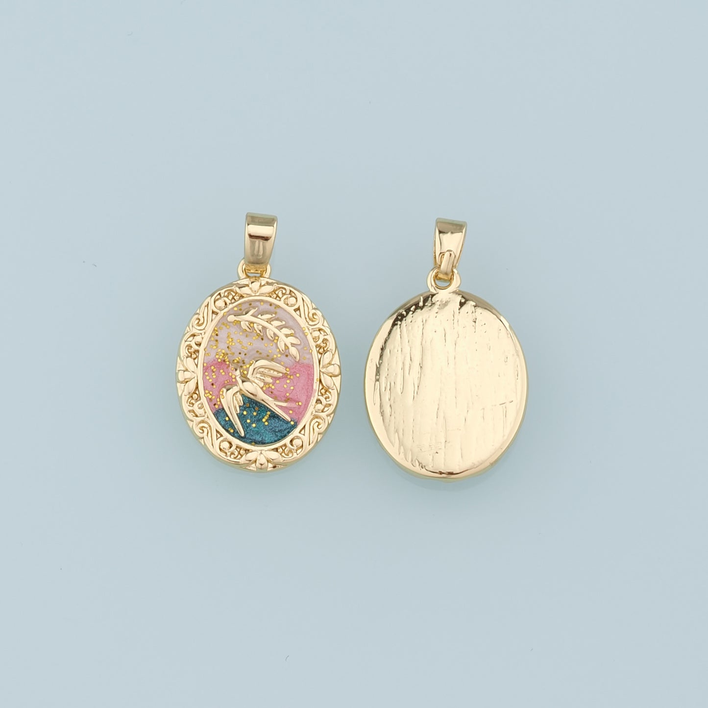 18K Gold Filled Dove Pendant,Enamel Bird Charm Bracelet Necklace for DIY Jewelry Making Supply
