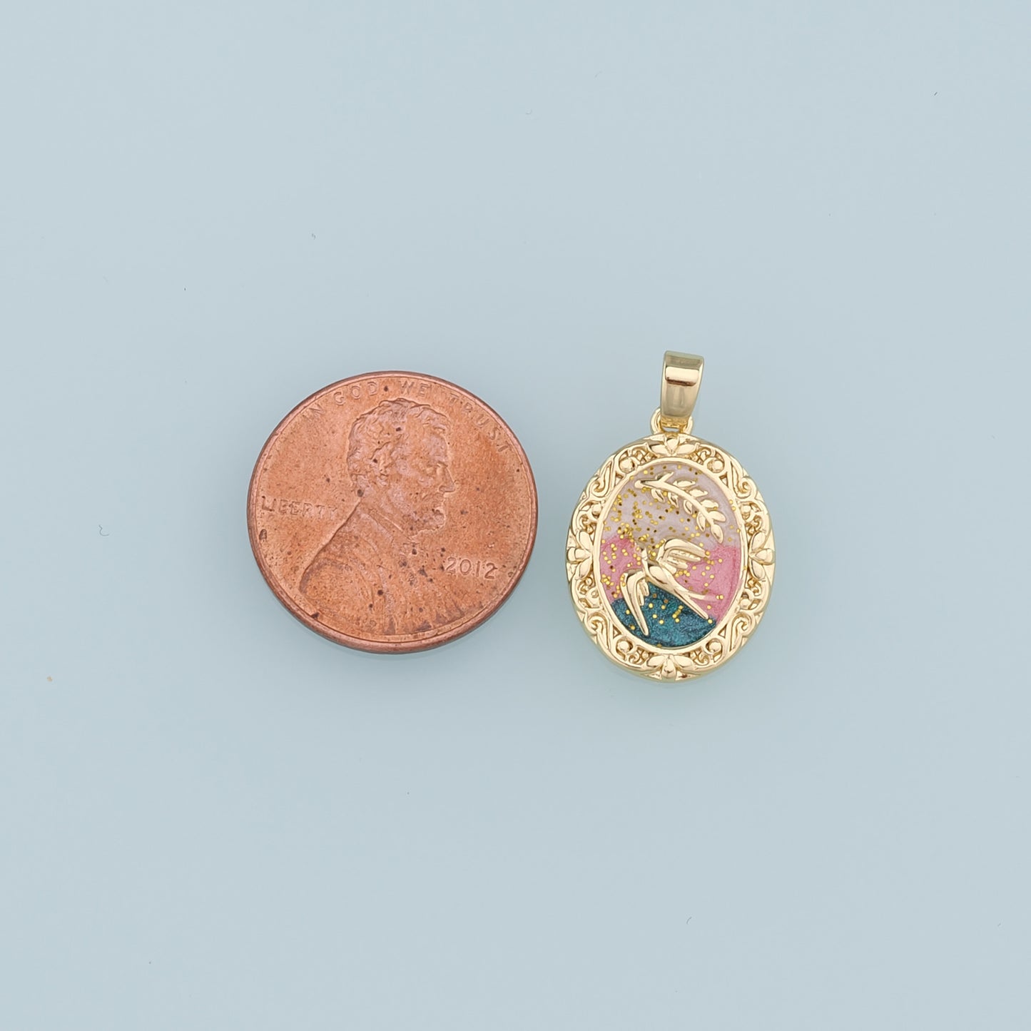 18K Gold Filled Dove Pendant,Enamel Bird Charm Bracelet Necklace for DIY Jewelry Making Supply