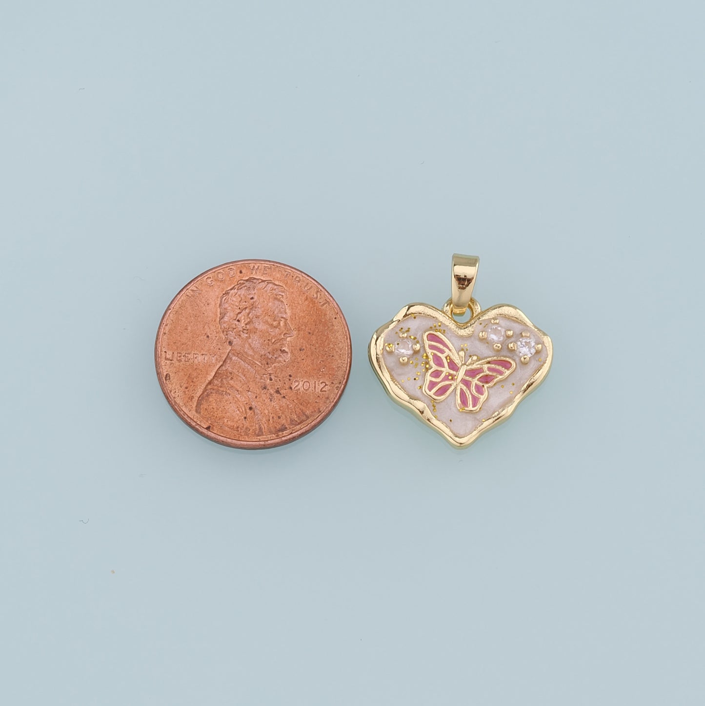 18K Gold Filled Heart Butterfly Pendant,Enamel Butterfly Charm Bracelet Necklace for DIY Jewelry Making Supply