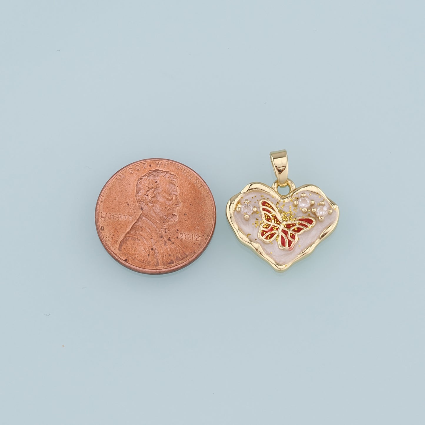 18K Gold Filled Heart Butterfly Pendant,Enamel Butterfly Charm Bracelet Necklace for DIY Jewelry Making Supply